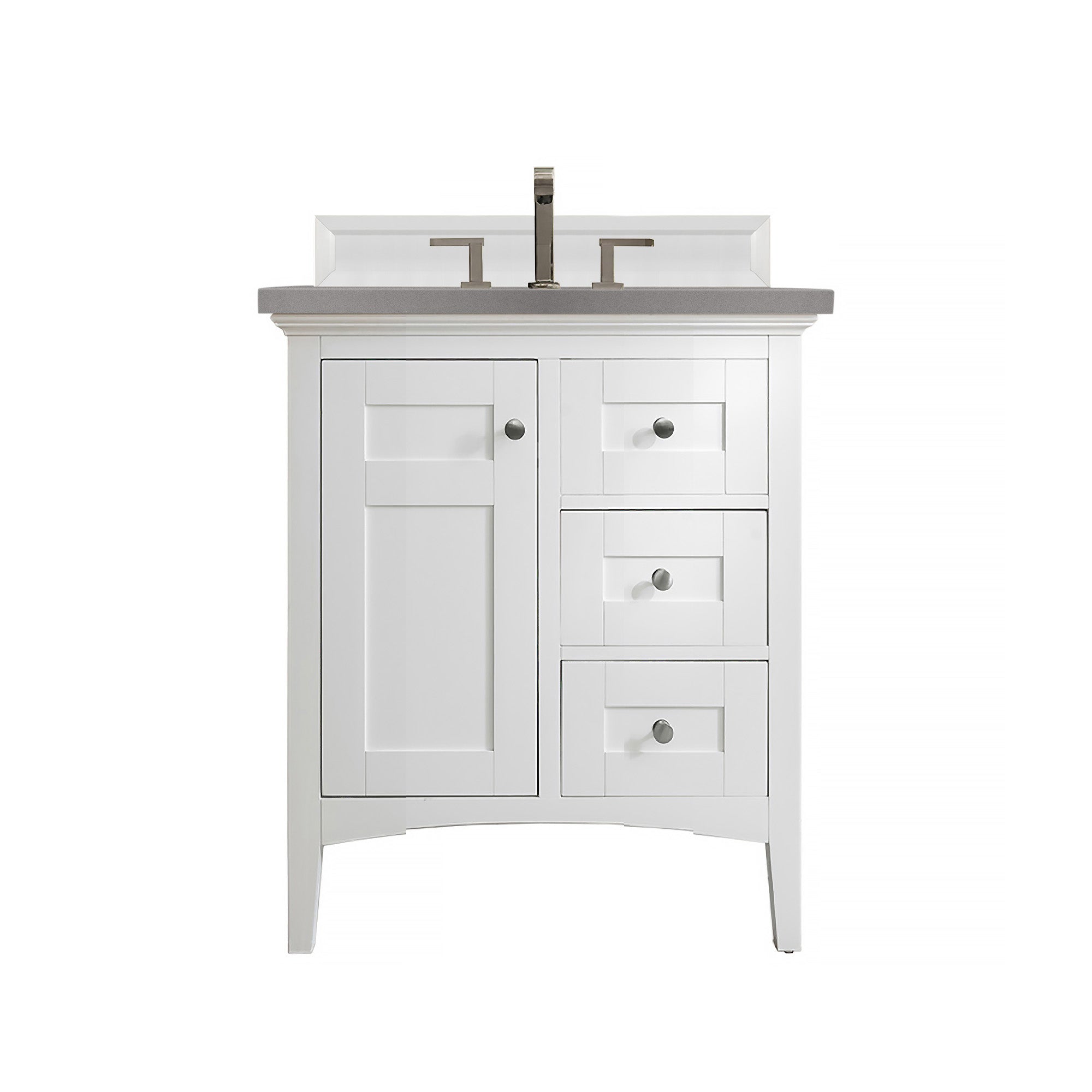 Palisades 30 Inch Single Bathroom Vanity Set with Bright White Finish & 3CM Grey Expo Quartz Countertop - Perfect for Modern Home Bathroom Renovation and Small Space Design