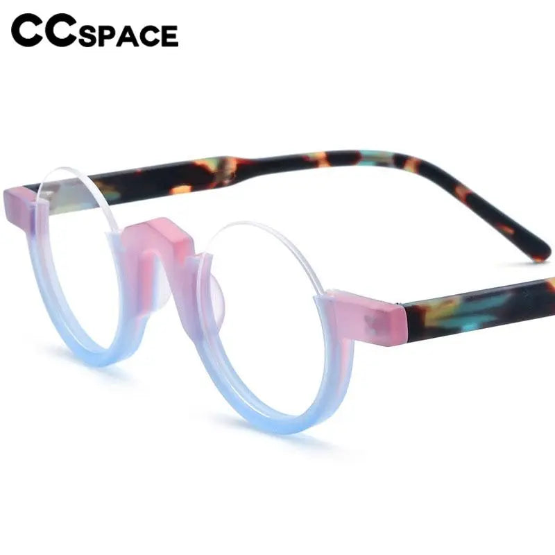 CCspace Unisex Semi-Rim Round Acetate Eyeglasses 56887 - Lightweight & Durable Frame for Men & Women - Perfect for Reading, Working & Daily Wear