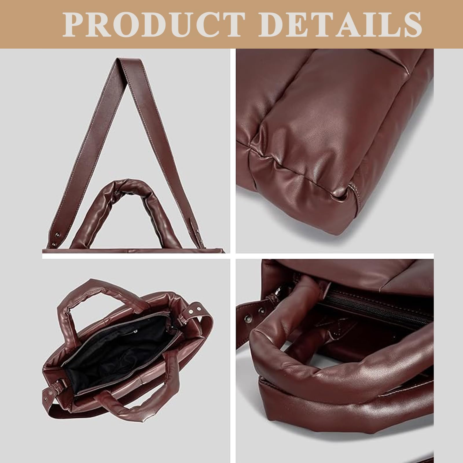 Women's Lightweight Winter Puffer Tote Bag - Quilted Down Cotton Padded Shoulder Handbag Purse | Perfect for Work, Travel & Shopping