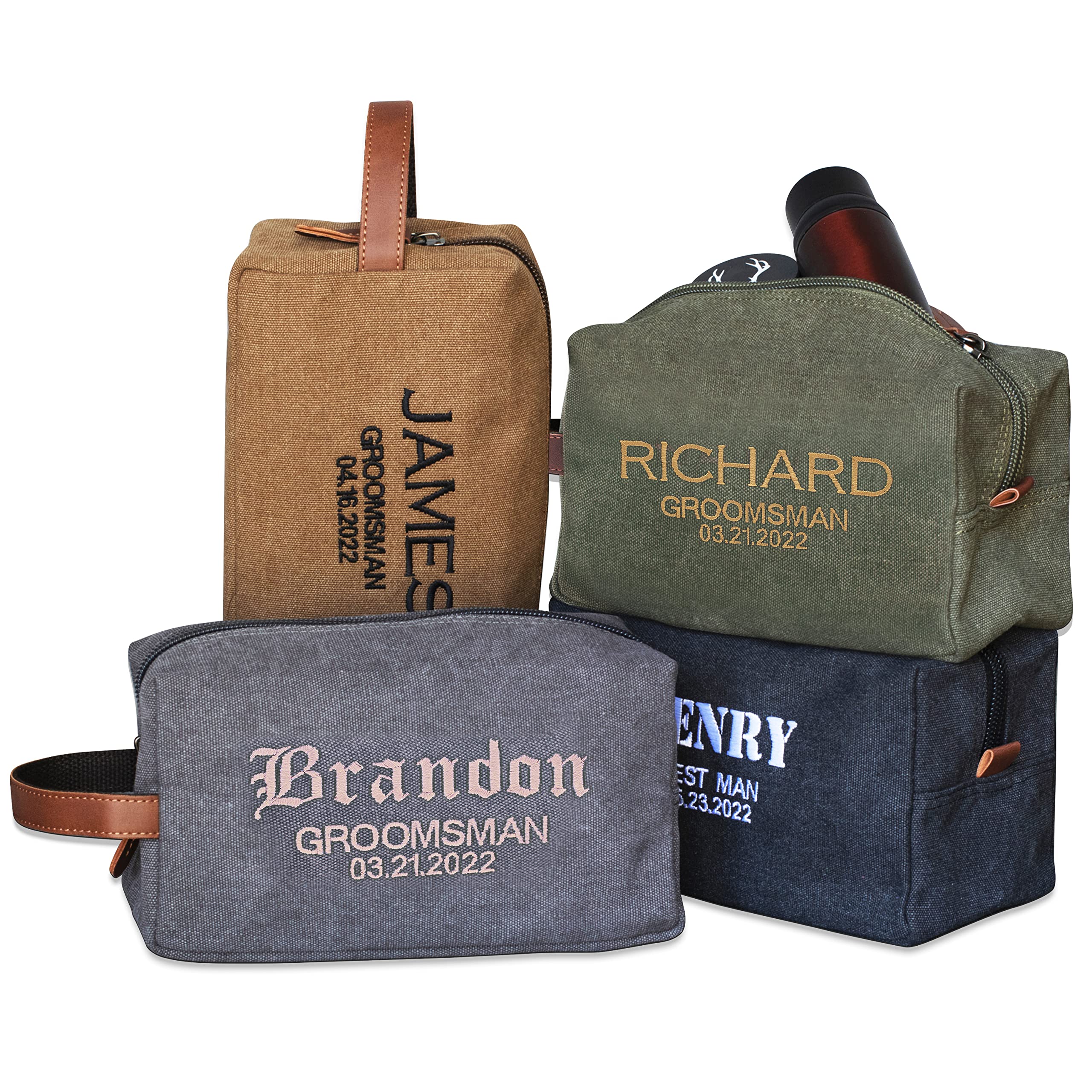 Personalized Embroidered Groomsmen Toiletry Bags Set of 6 - Custom Wedding Gifts for Groomsmen with 8 Thread Color Options - Navy Blue Groomsman Proposal Gift - Perfect for Bachelor Parties & Destination Weddings