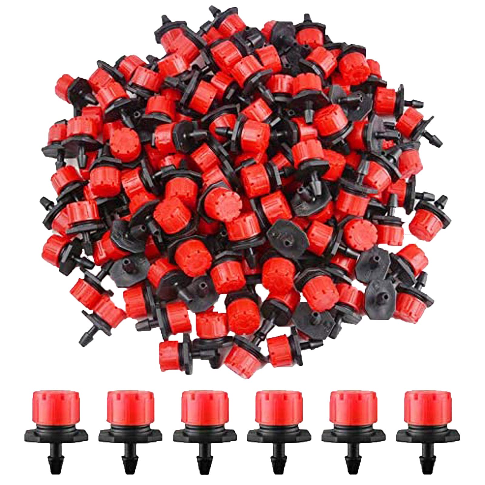 100PC Adjustable 8-Hole Drip Irrigation Emitters for Garden Plants - Small Red Cap Drippers for Efficient Watering in Flower Beds, Potted Plants & Vegetable Gardens