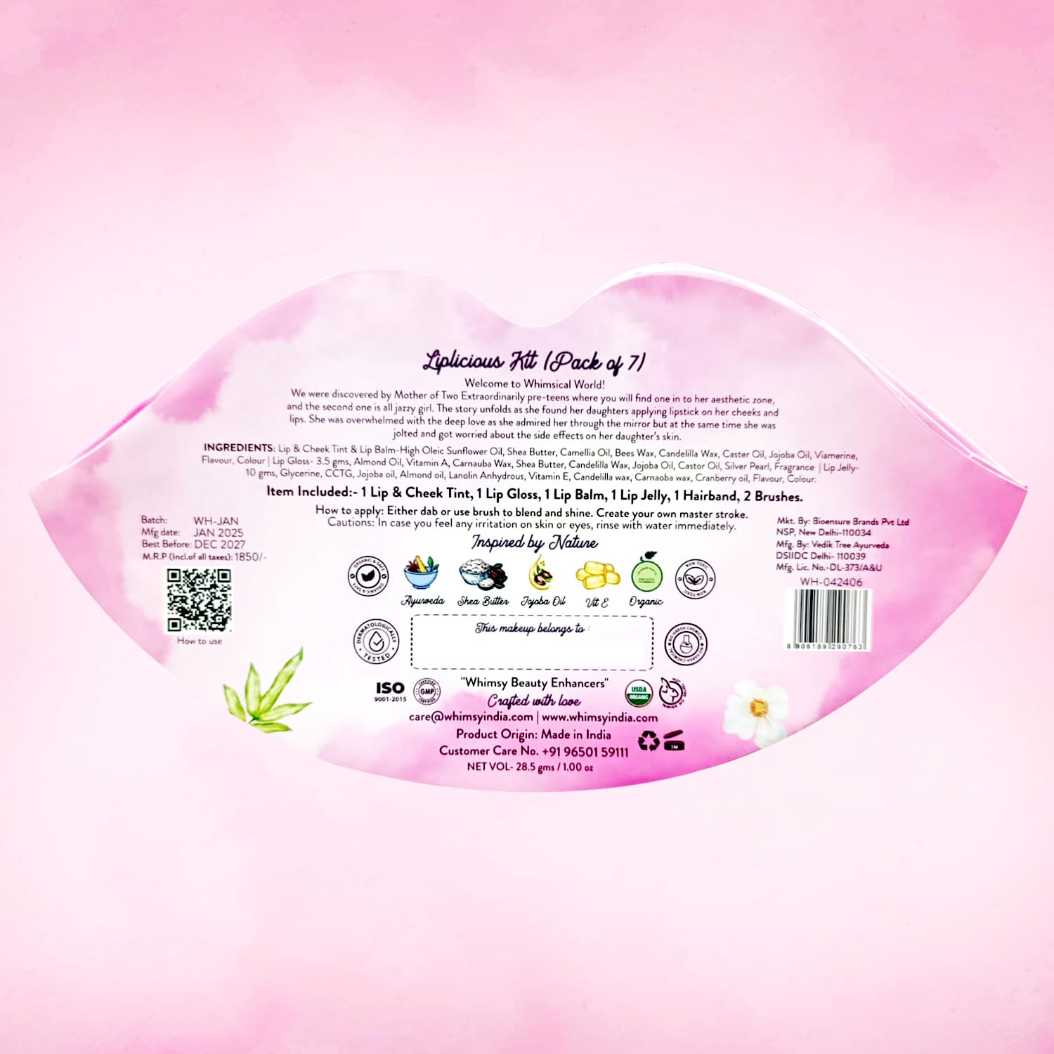Whimsy Liplicious Beauty Kit for Girls, Preteens & Teens | 7-Piece Set with Lip & Cheek Tint, Lip Balm, Lip Gloss, 2 Mermaid Brushes, Hair Band & Lip Jelly | Perfect for Birthday Gifts, Sleepovers & Makeup Playtime
