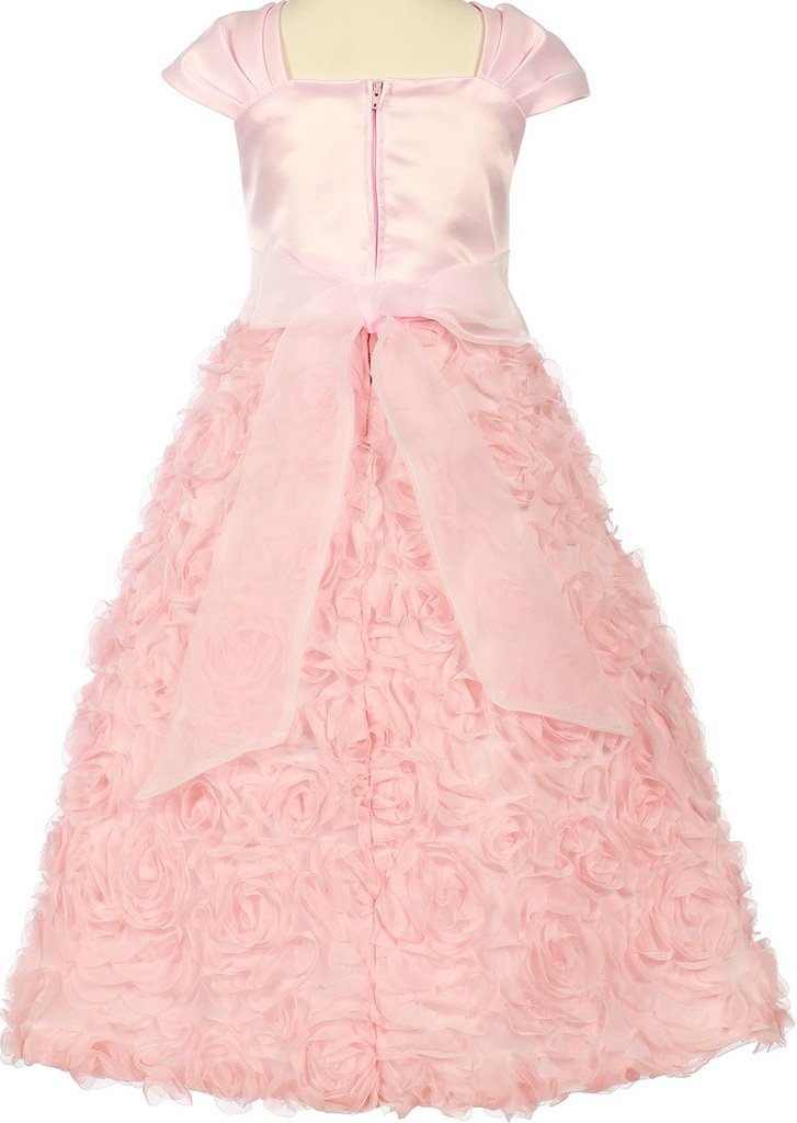 BluNight Collection Satin Flower Girl Dress with Rosette Skirt & Cap Sleeves - Perfect for Weddings, Birthday Parties, and Special Occasions