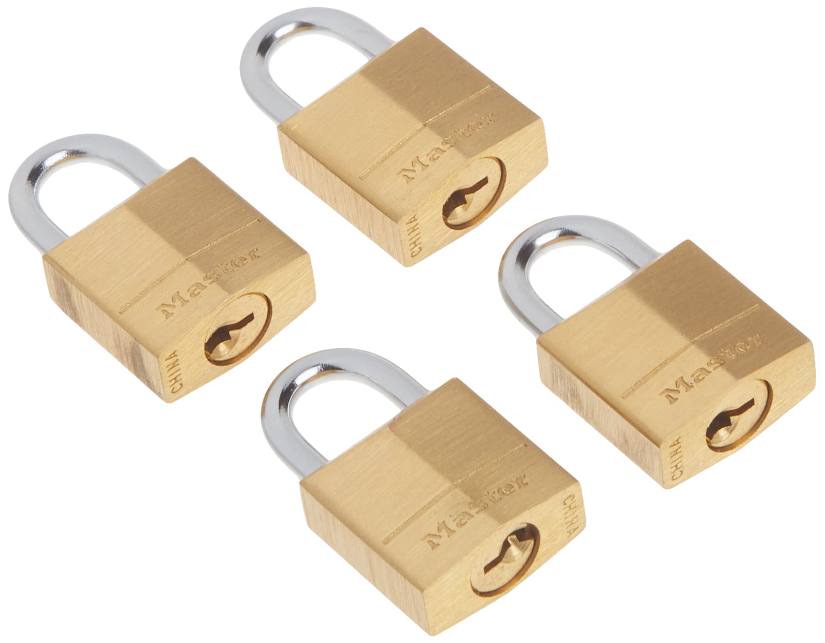 Master Lock Padlock - Solid Brass Heavy Duty Security Lock, 3/4 Inch Shackle, 4-Pack Keyed Alike (120Q) - Ideal for Lockers, Toolboxes, Storage Units & Outdoor Gates