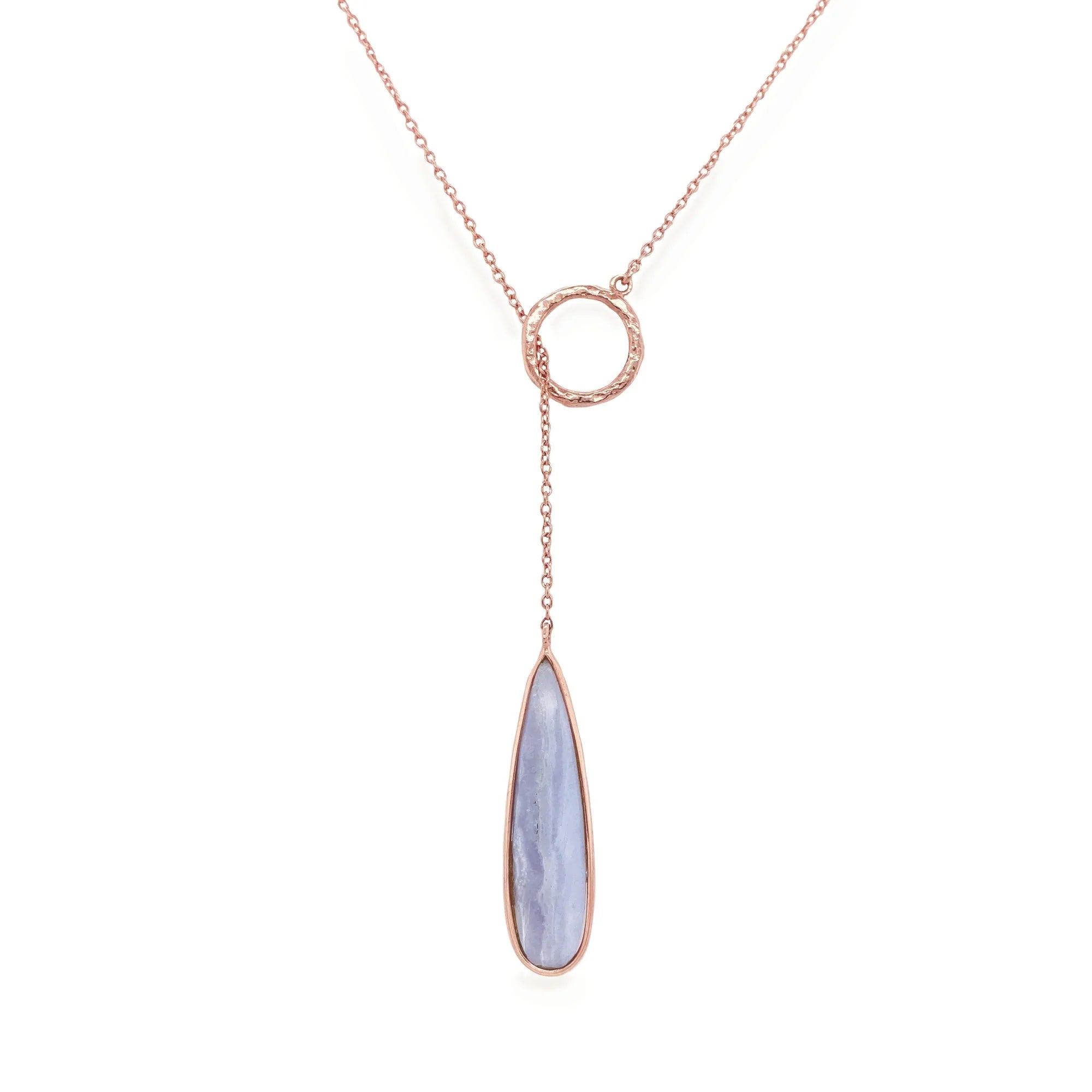 Blue Lace Agate Drop Pendant Necklace - Natural Gemstone Jewelry for Women - Elegant Boho Chic Accessory for Everyday Wear, Gift Giving & Special Occasions