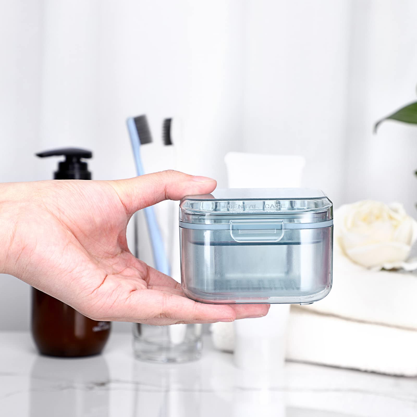 3-Tier Denture Soak Case with Brush & Strainer - Travel-Friendly Cleaning Container