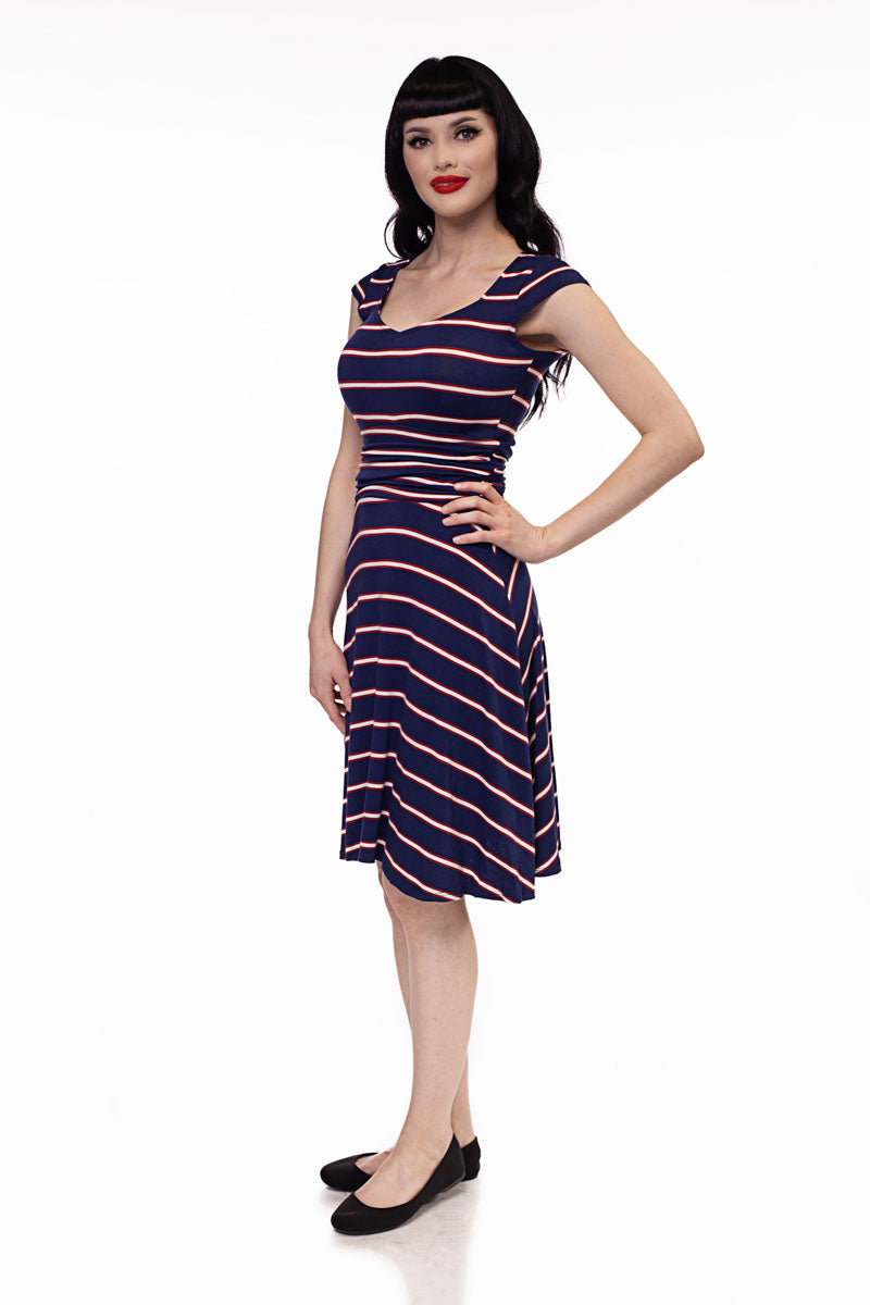 Amelia Navy Stripes Dress for Women - XS Size Only | Perfect for Casual Outings, Office Wear & Summer Fashion