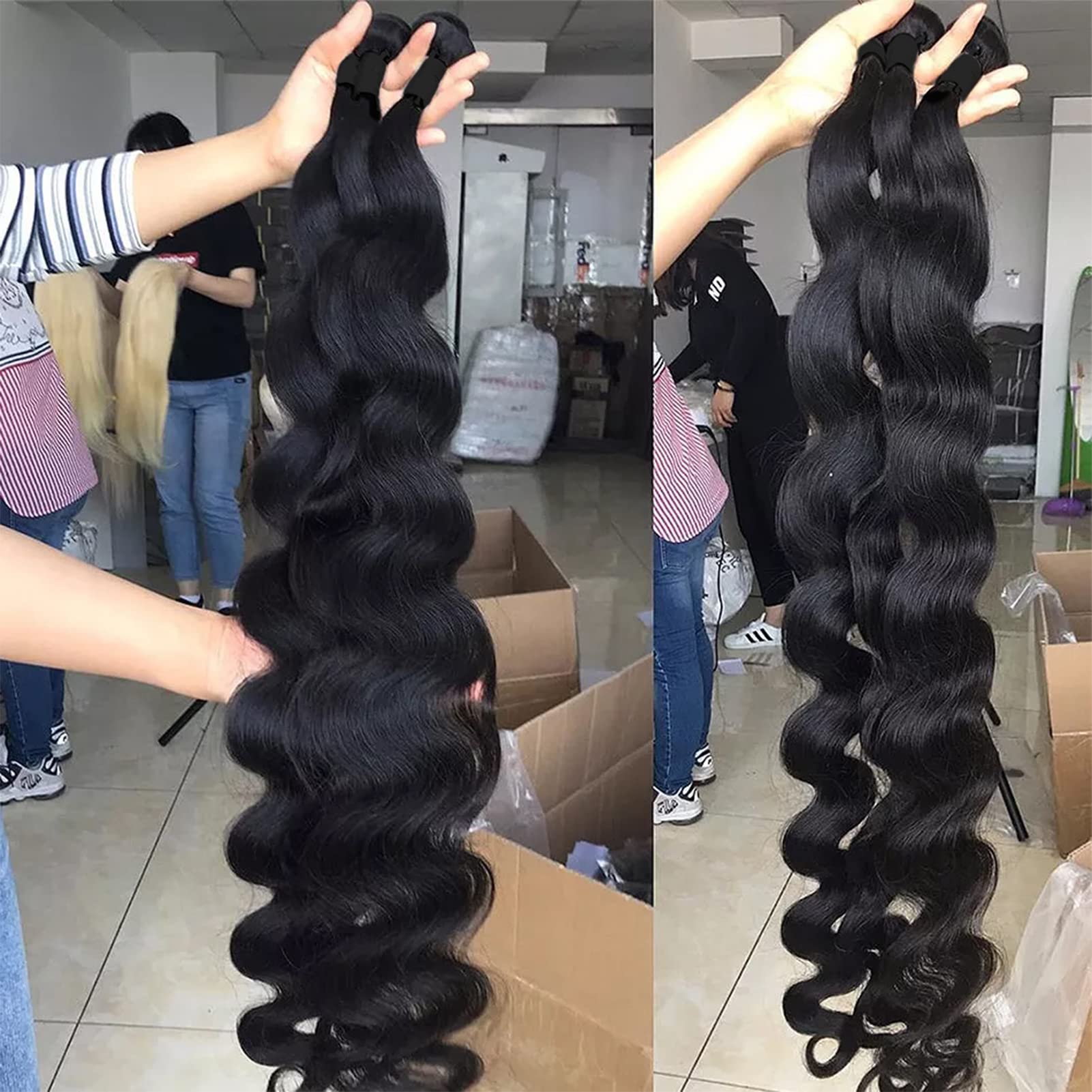 26 28 30 Inch 100% Unprocessed Brazilian Human Hair Bundles - Body Wave Weave 3 Bundles (300g) Natural Black Color for Sew-in, Clip-in Extensions & Styling