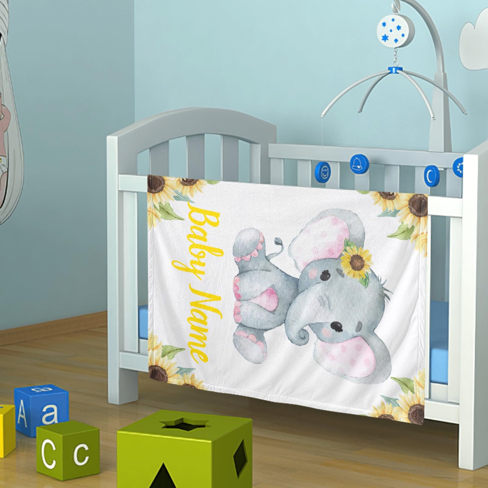 Personalized Baby Swaddle Blanket with Name - Custom Sunflower Elephant Design for Newborns - Soft Lightweight 30x40 Inch Baby Gift for Boys & Girls - Perfect for Nursery, Photo Shoots & New Mom Gifts