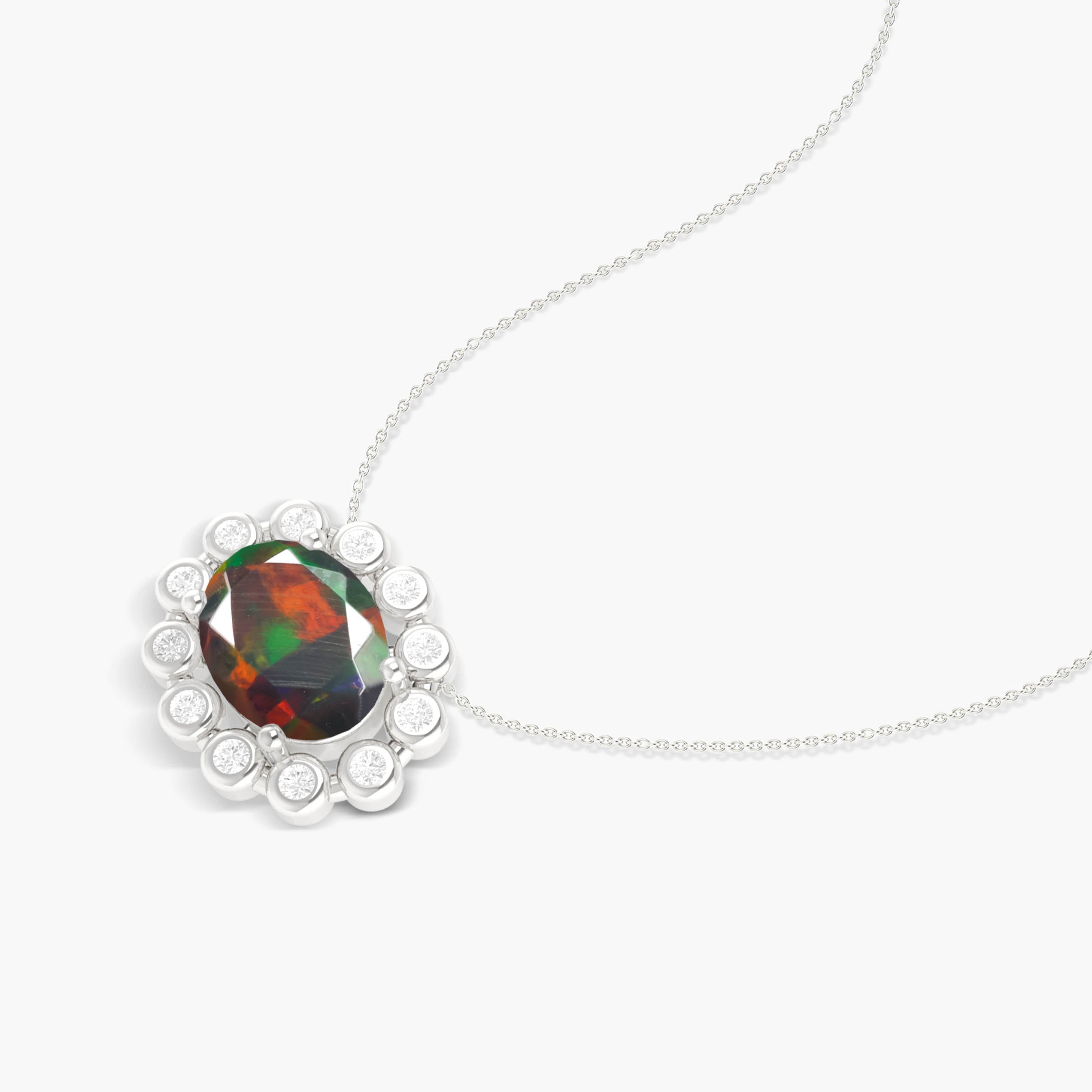 Bezel Set Zircon Oval Black Opal Solitaire Pendant Necklace - Elegant Jewelry Gift for Women, Perfect for Weddings, Anniversaries & Special Occasions