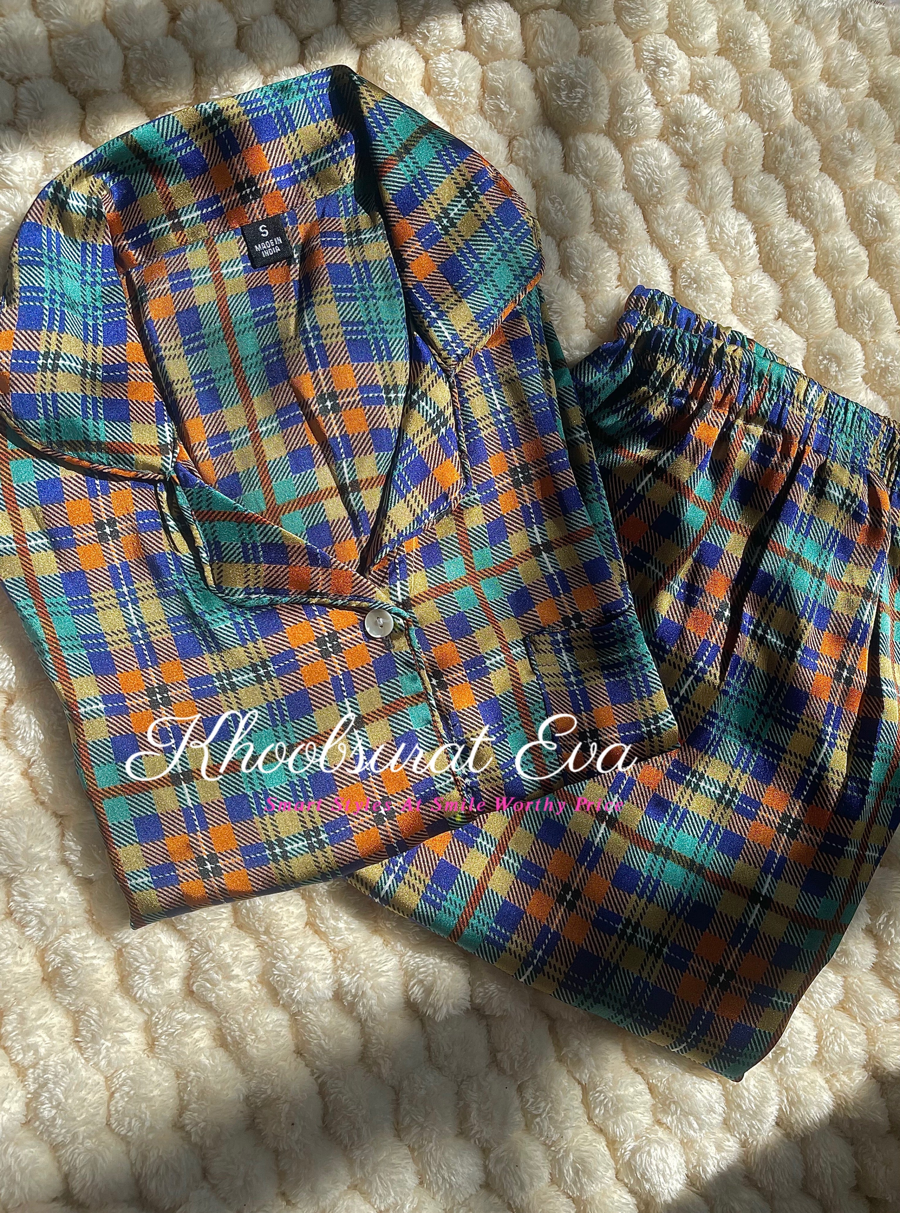 Blue Checkered Night Suit for Men & Women - Soft & Comfortable Sleepwear for Relaxing at Home or Travel