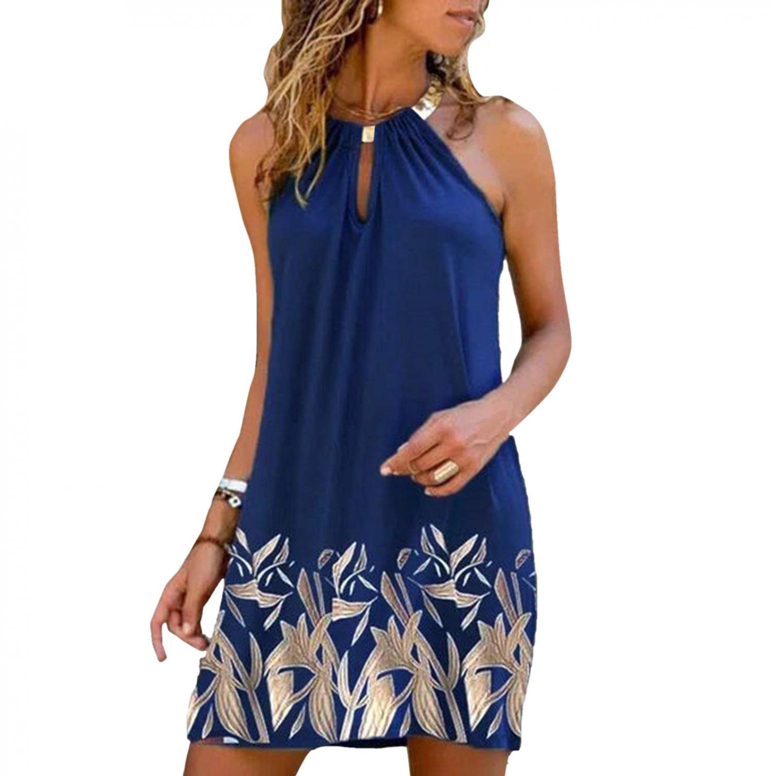 Handyulong Women's Summer Casual Sleeveless Midi Dress - Halter Neck Sundress for Beach, Vacation & Outdoor Parties - Flowy Boho Chic Dress for Poolside, Date Night & Summer Getaways