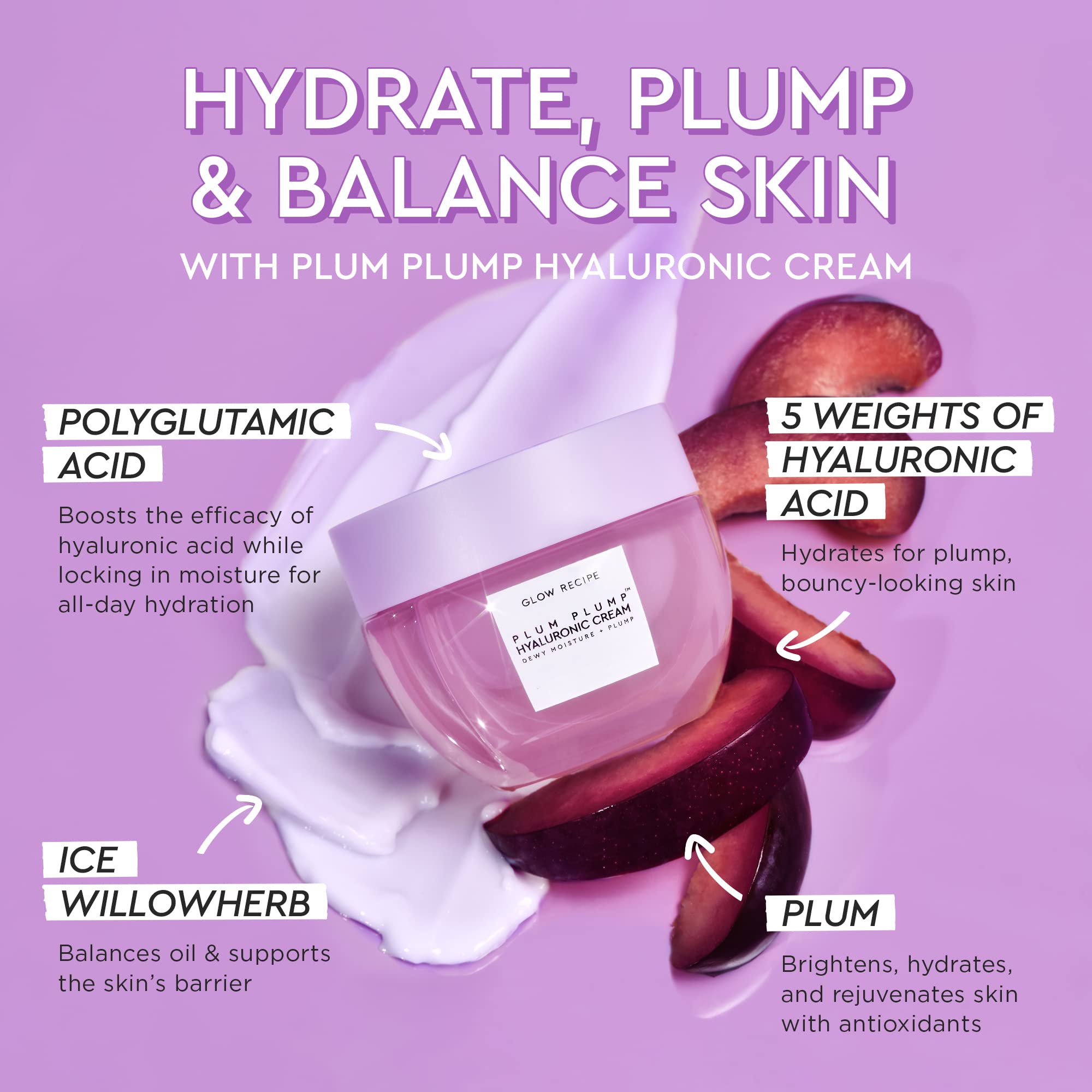 Glow Recipe Plum Plump Hyaluronic Acid Face Cream + Refill Pod + Serum (50ml Each) - Hydrating Facial Moisturizer for Dewy Glow, Plumps & Brightens Skin | Korean Skincare Routine for Dry & Dull Skin | Perfect for Night Care & Daily Hydration