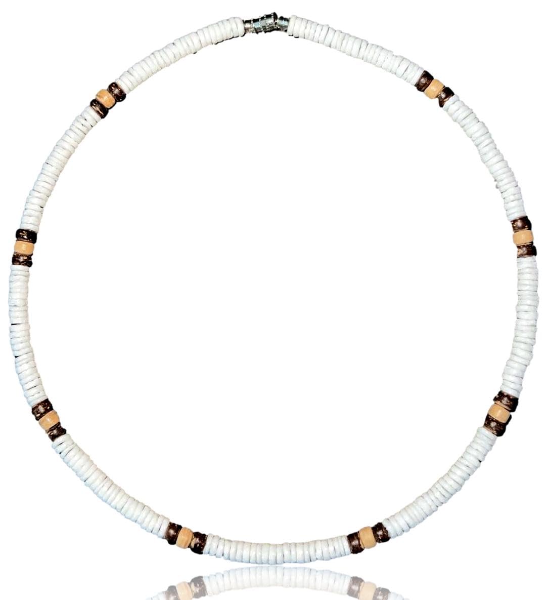 Authentic Filipino Summer Beach Surfer Necklace for Men & Women - Handmade White Ark Shells with Brown Coconut Beads, Boho Surf Jewelry | Perfect for Beach Vacations, Surf Trips & Summer Festivals