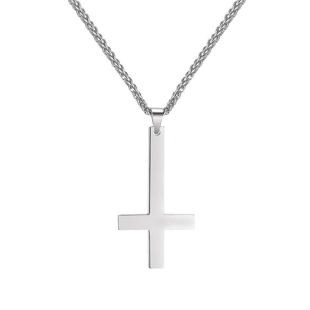 PROSTEEL St. Peter Inverted Cross Necklace Pendant with Chain - Satanic Lucifer Anti-Christian Jewelry in Stainless Steel/Silver - Comes with Gift Box - Perfect for Gothic Fashion, Occult Lovers & Dark Aesthetic Accessories