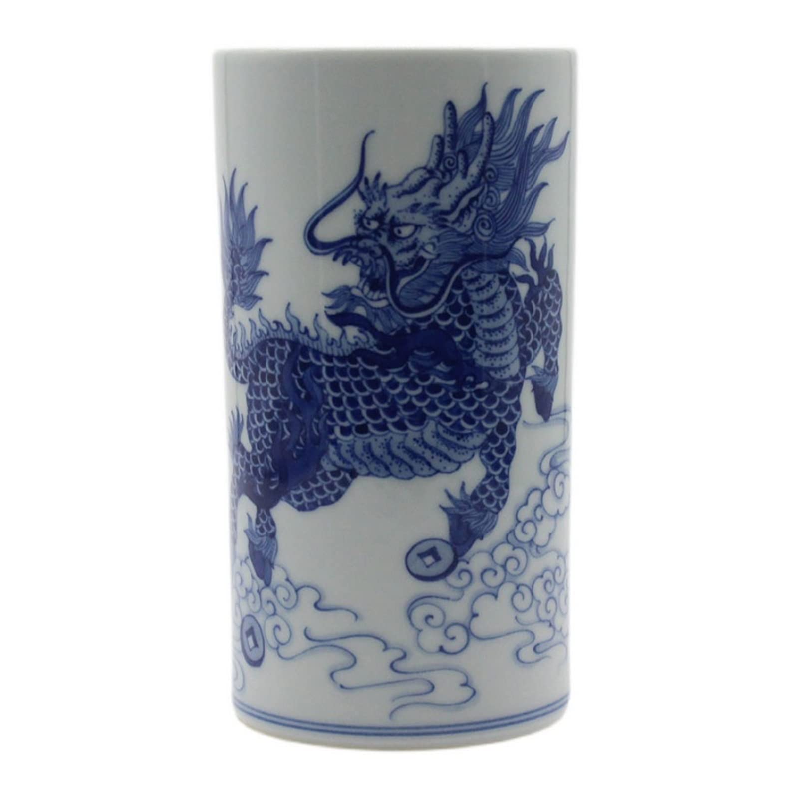 Antique Blue and White Porcelain Hand-Painted Pencil Holder - Chinese Style Pen Cup for Office, Study & Desk Organization | Perfect for Storing Pens, Brushes & Art Supplies | Elegant Desk Decor for Home & Workspace