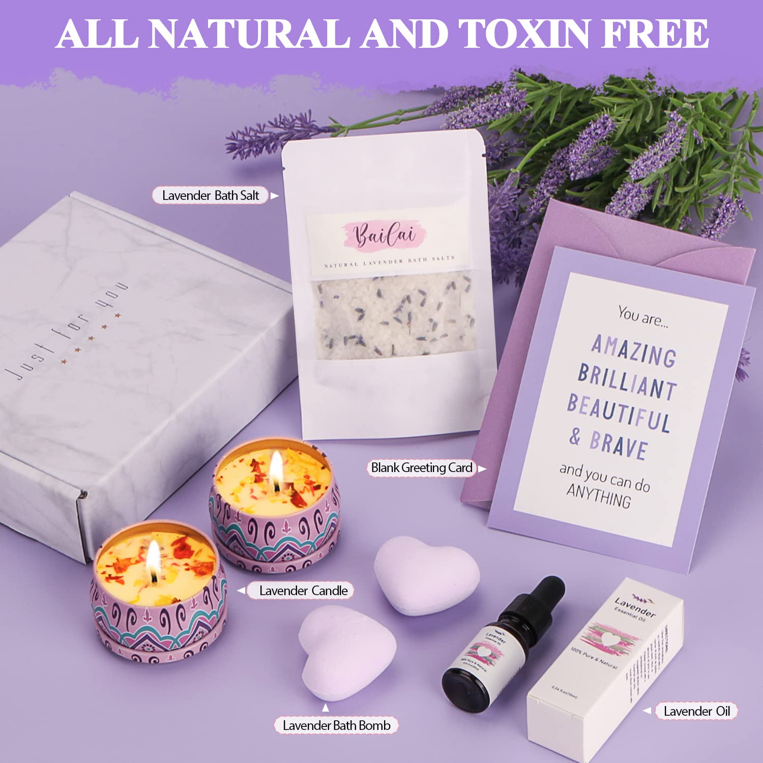 Lavender Relaxation Spa Gift Set for Women - Self Care Birthday Present for Her, Best Friend, Sister or Mom - Perfect for Stress Relief, Bath Time & Pampering at Home