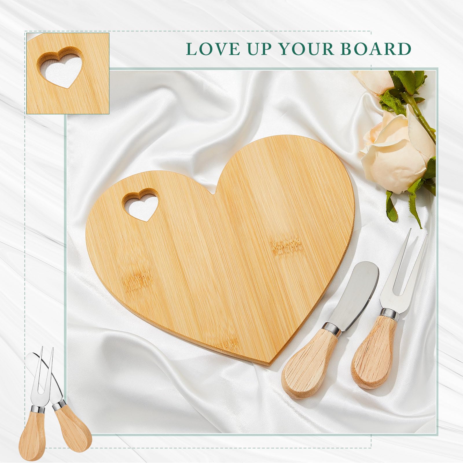 36-Piece Heart-Shaped Cheese Board Set with Wooden Knives - Mini Charcuterie Platter for Bridal Shower Favors, Wedding Guest Gifts, Baby Showers, Birthdays & Valentine's Day (Bamboo Color) - Perfect for Cheese Tastings, Charcuterie Parties & Romantic Picnics