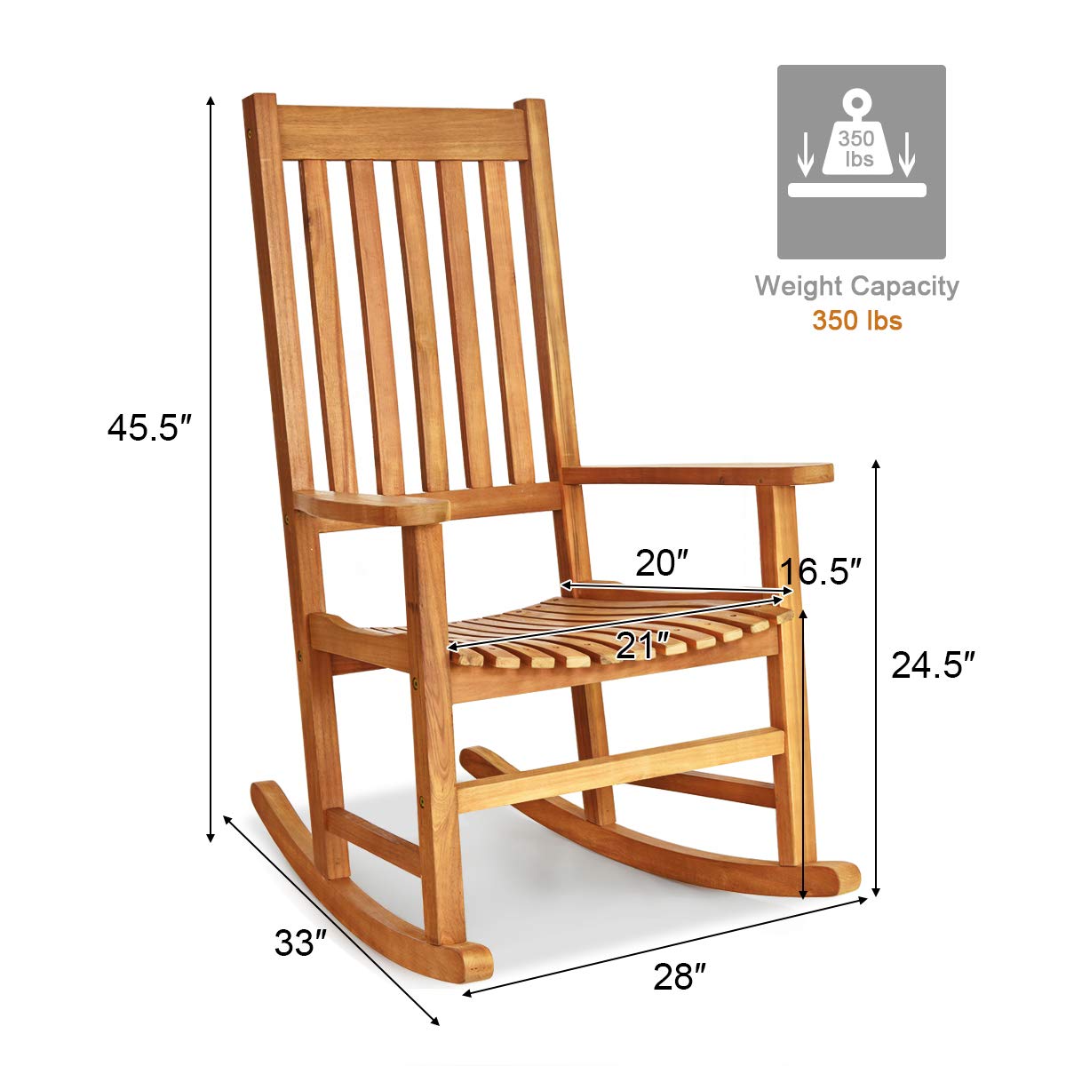 Tangkula Acacia Wood Porch Rocking Chair Set - 2-Piece High Back Wooden Rocker with Armrests for Indoor & Outdoor Use - Perfect for Patio, Garden, Lawn, Balcony, Backyard, and Poolside Relaxation (Teak Finish)