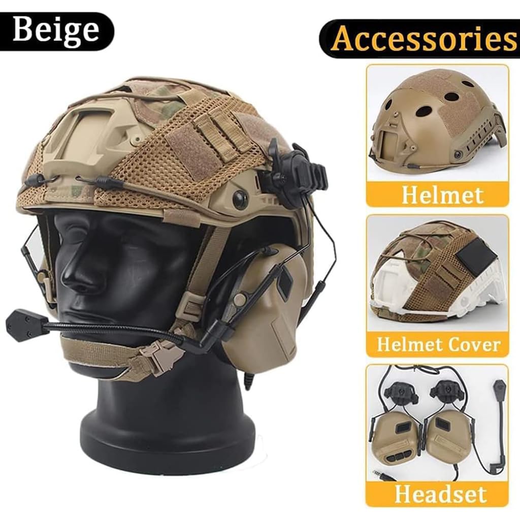 Tactical Airsoft Helmet Set - Adjustable Fast Helmet with Headset & Multicam Cover | Outdoor Hunting, Military Cosplay, Paintball, Airsoft & BB War Games | Perfect for Tactical Training, Airsoft Battles & Military Simulation