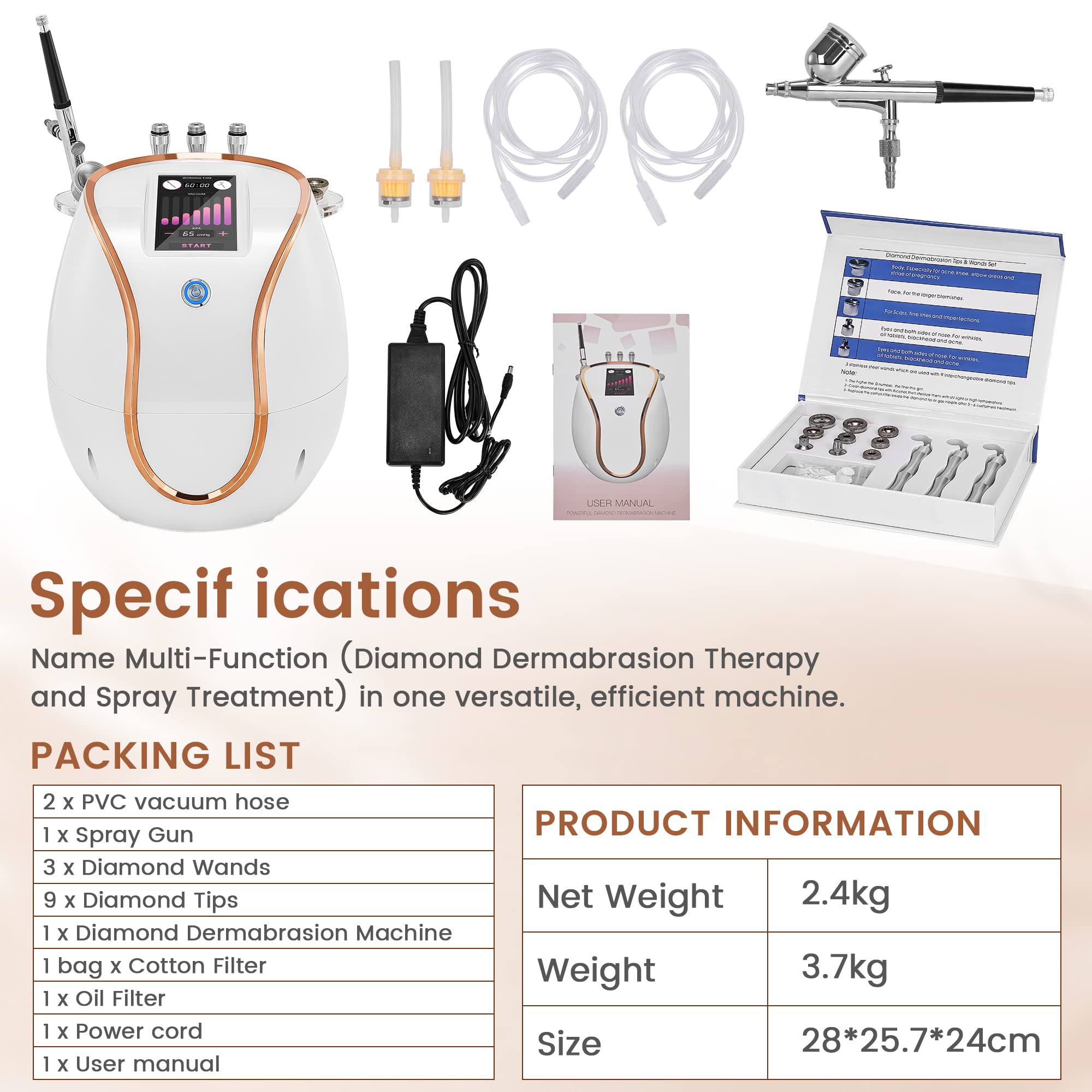 Professional Diamond Microdermabrasion Machine with Touch Screen for Facial Skin Care - 68cmHg Suction Power, Includes Spray Gun, 350 Cotton Filters, Tips & Wands - Perfect for Spa, Salon & At-Home Skin Rejuvenation Treatments