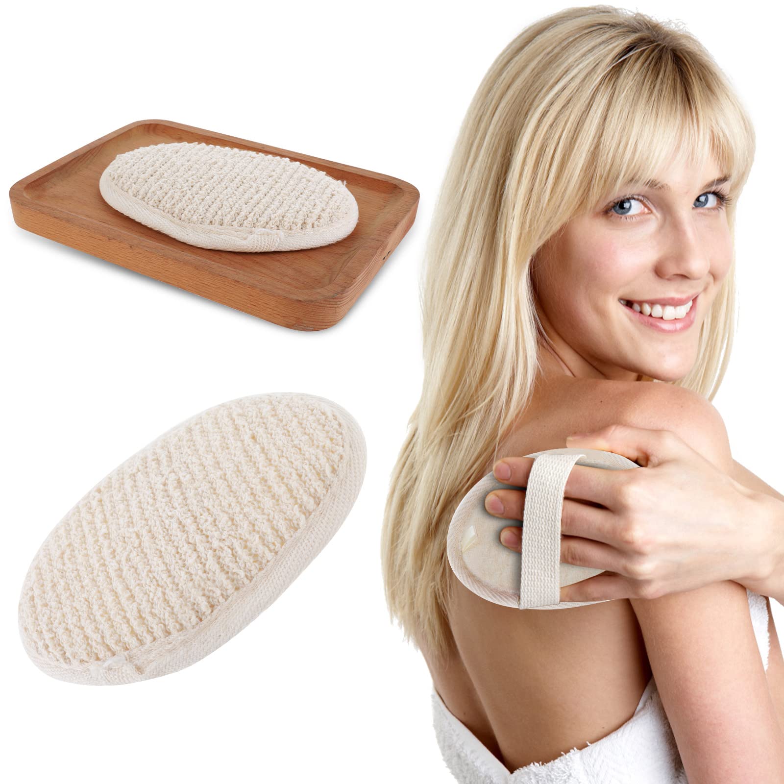 2 Pack Natural Loofah Sponge for Men & Women - Exfoliating Body Scrubber with Double Sided Luffa Pad - Deep Cleaning Washcloth for Face, Back & Body Care - Perfect for Shower, Bath & Spa Exfoliation