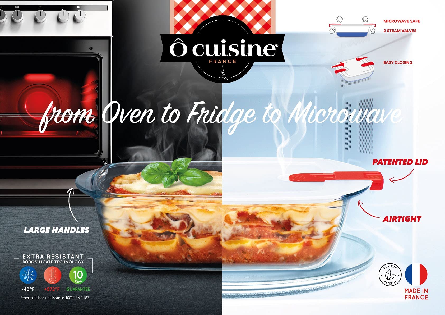 334S116 Rectangular Tempered Borosilicate Glass Food Storage Containers - Microwave & Oven Safe (Lid Not Included) - BPA Free 3-Piece Set Made in France - Perfect for Meal Prep, Leftovers & Reheating