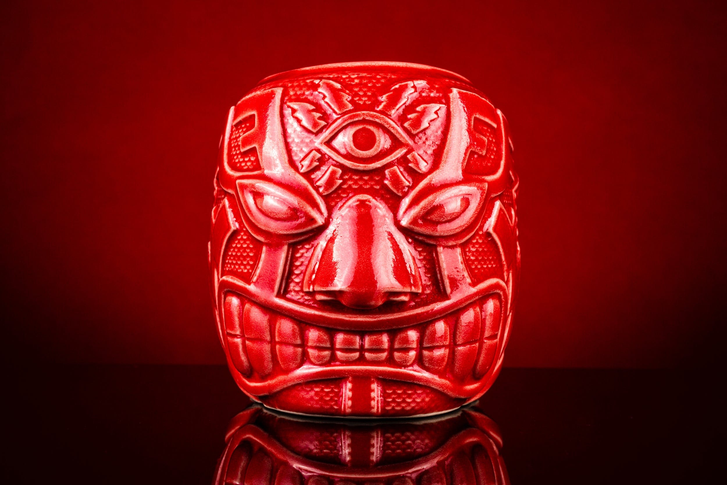 El Ojo Fantastico Tiki Mug - Furia Roja Variant | Handcrafted Ceramic Tiki Cup for Tropical Cocktails | Perfect for Luau Parties, Home Bar Decor & Tiki Drink Enthusiasts