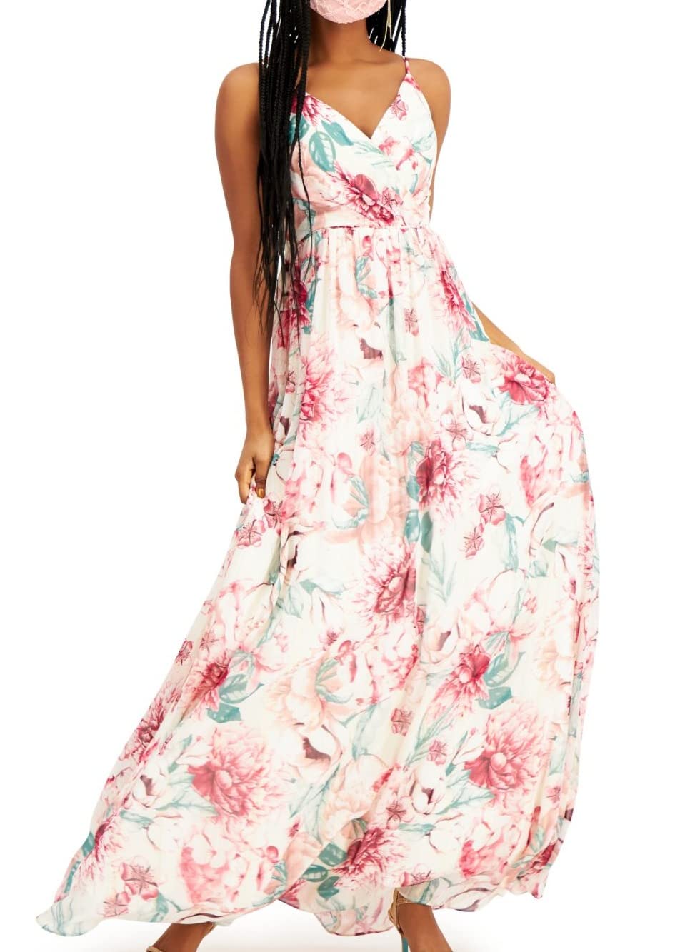City Studio Women's Pink Floral Spaghetti Strap Fit & Flare Party Dress - Size 9 | Elegant Summer Wedding Guest Dress & Cocktail Evening Gown