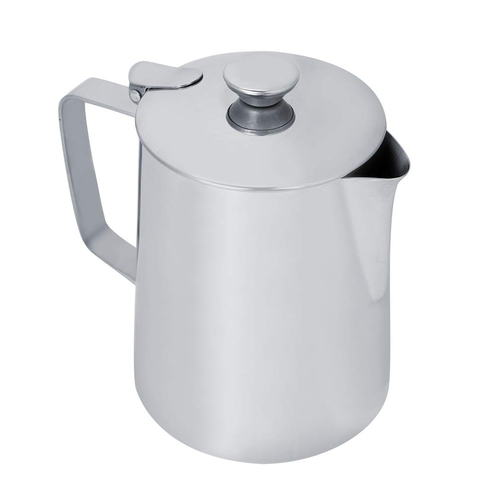 Stainless Steel Milk Frothing Pitcher 12oz 20oz 34oz 68oz (350ml 600ml 1000ml 2000ml) - Barista Coffee Frother Cup with Lid for Latte Art, Cappuccino, Hot Chocolate - Perfect for Home & Professional Coffee Shops