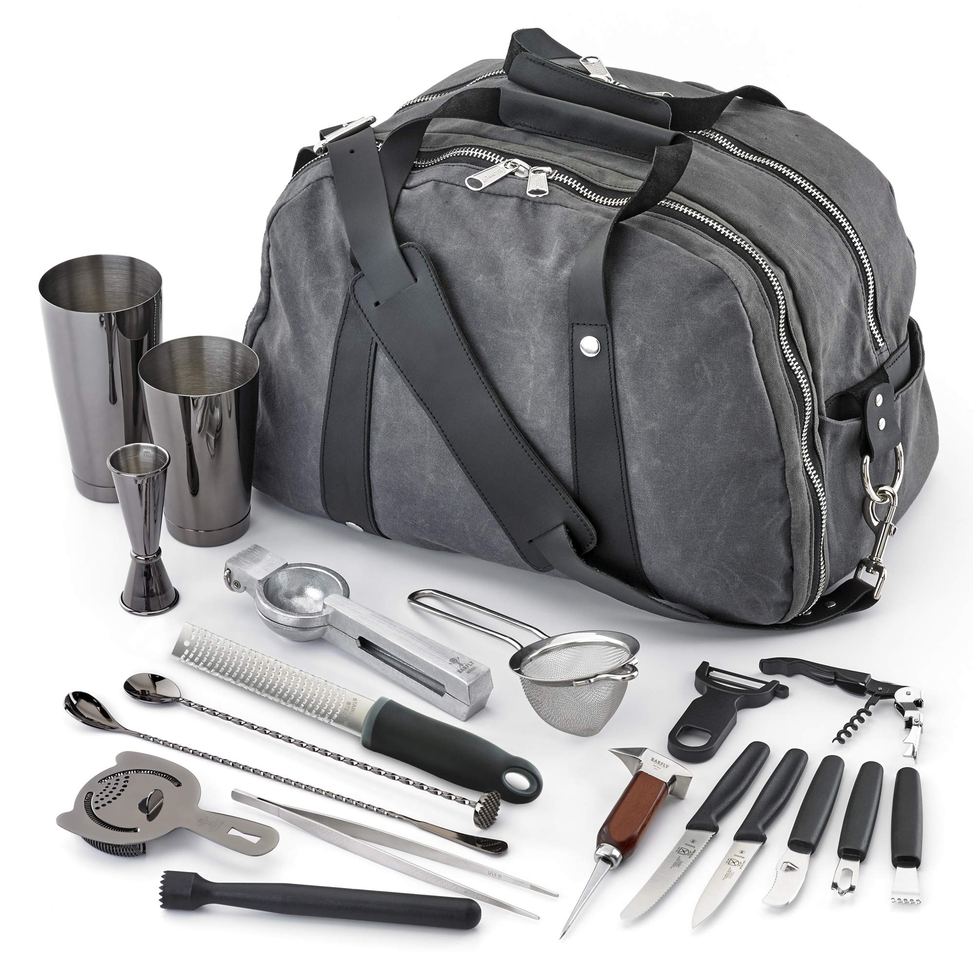 Barfly M37103BK Deluxe II 20-Piece Cocktail Shaker Set in Gun Metal Black - Professional Bartender Kit for Home Bars & Cocktail Parties