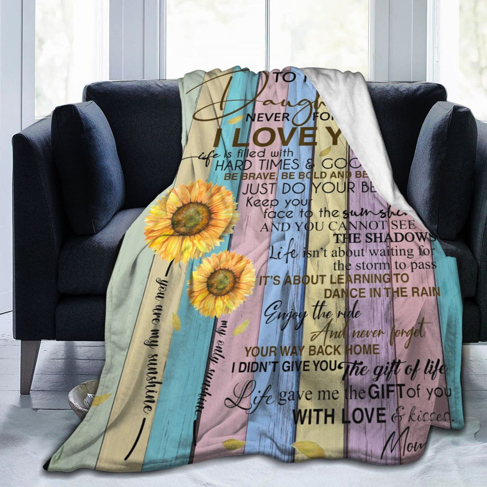Maylian Soft Fleece Blanket for Daughter - Printed Flannel Quilt with Positive Encouragement & Love - Cozy 50x60 Inch Gift for Mom & Daughter - Perfect for Bedroom, Couch & Travel