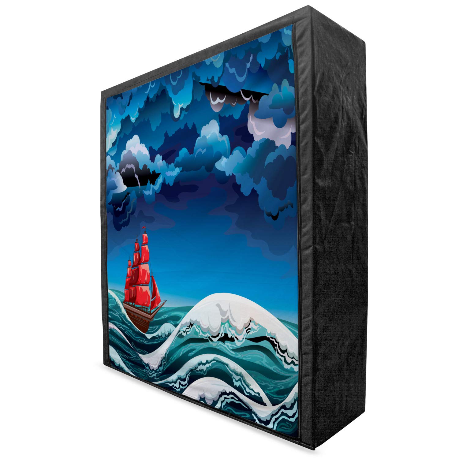 Ambesonne Nautical Portable Fabric Wardrobe - Vintage Stormy Seas Print Clothing Organizer with Shelves, 59
