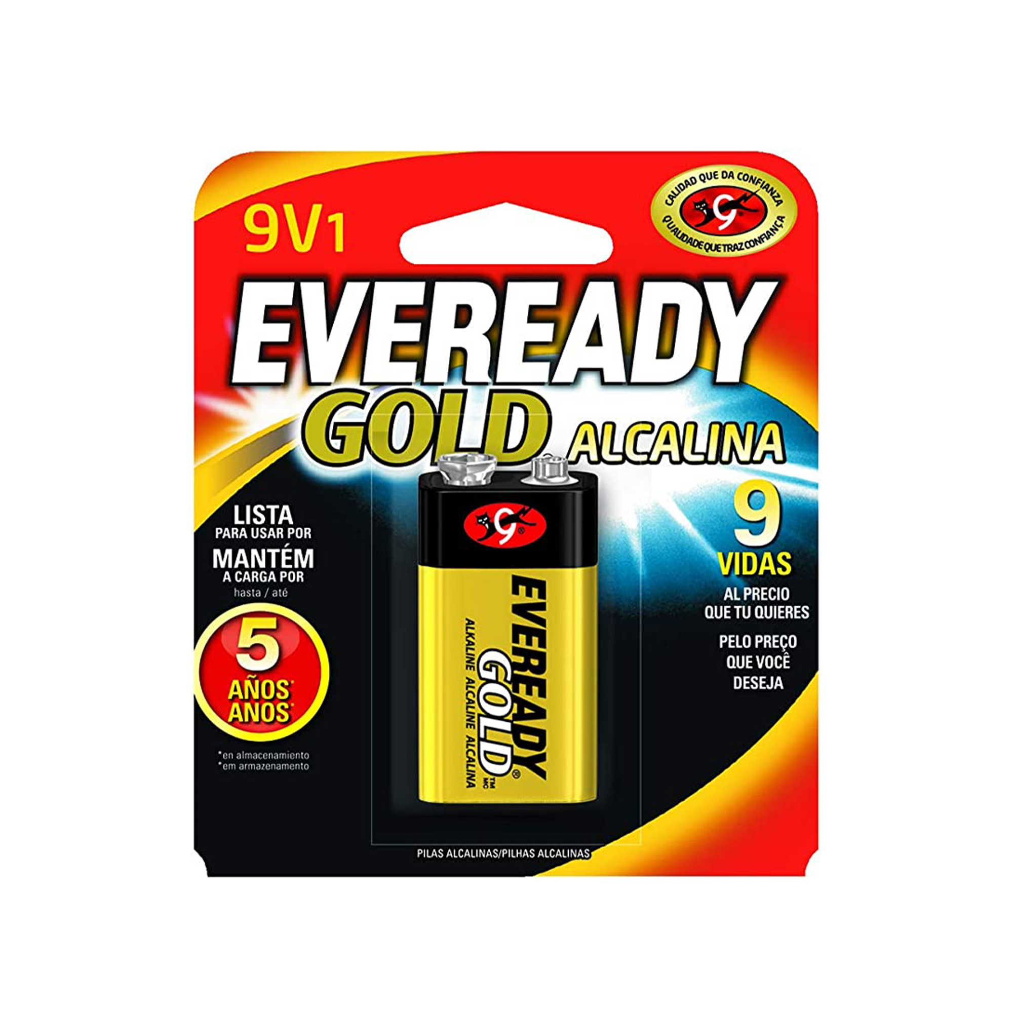 Energizer Eveready Gold 9V Alkaline Battery - Long Lasting Power for Smoke Detectors, Toys, and Electronics