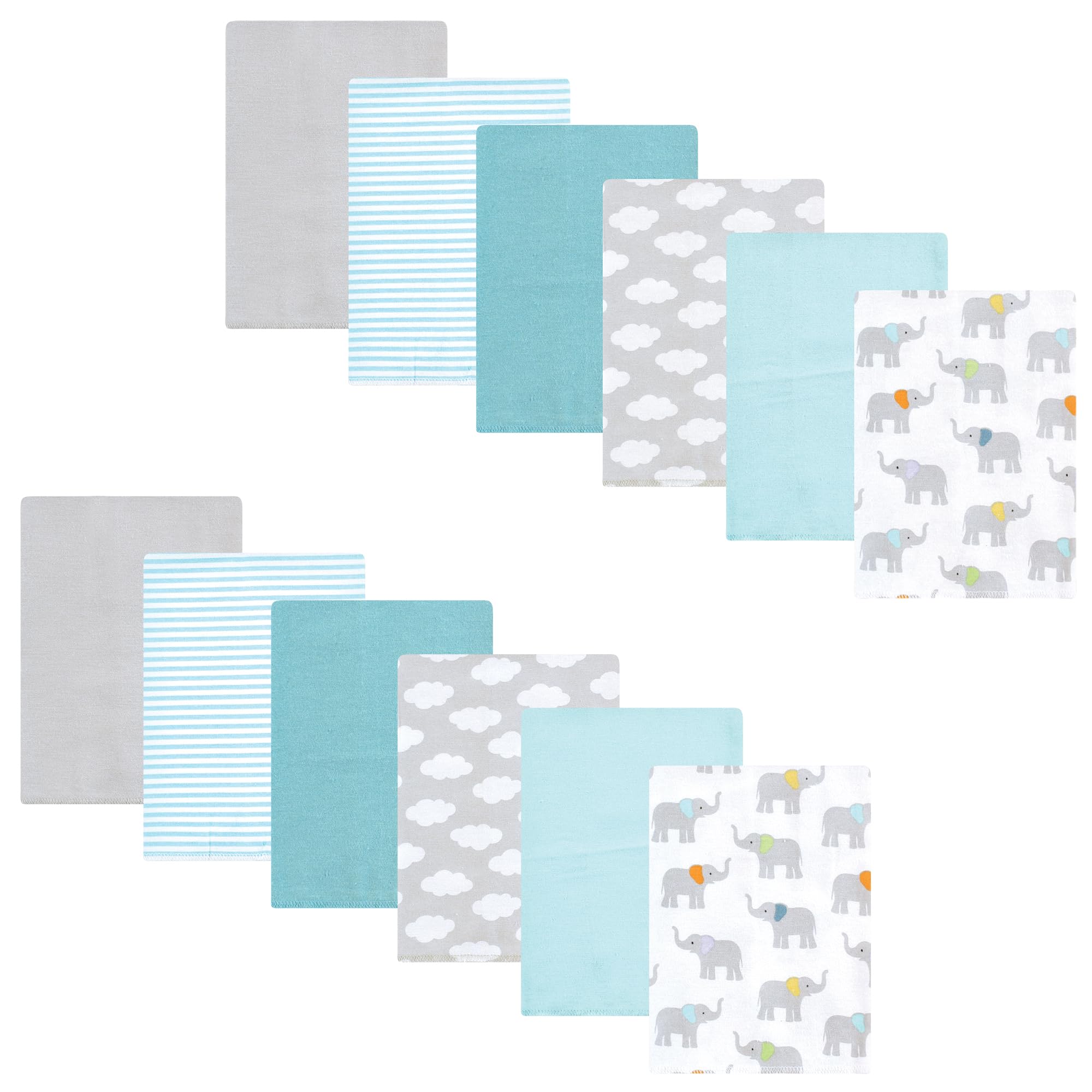 Hudson Baby Unisex Flannel Burp Cloths 12-Pack - Soft Teal Elephant Design - Perfect for Newborns & Infants - Ideal for Feeding, Spit-Up & Messy Moments