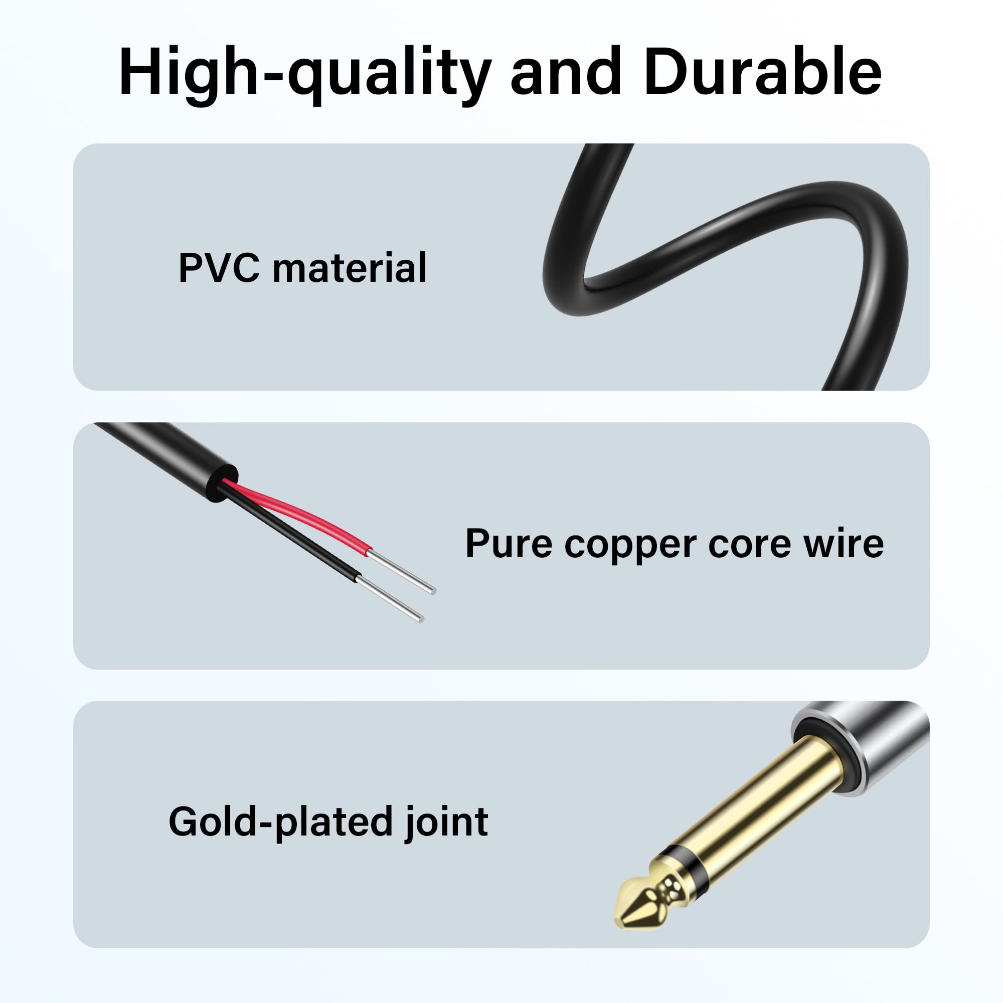 GINTOOYUN 2-Pack 6.35mm Male Plug to Bare Wire TRS Stereo 1/4