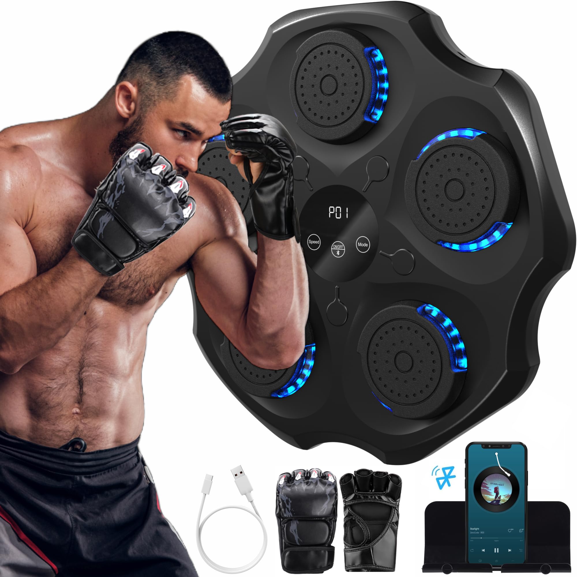 2024 Upgraded Smart Bluetooth Music Boxing Machine with Boxing Gloves - Wall Mounted Home Boxing Trainer for Adults & Kids - Perfect for Fitness Training, Stress Relief & Family Fun