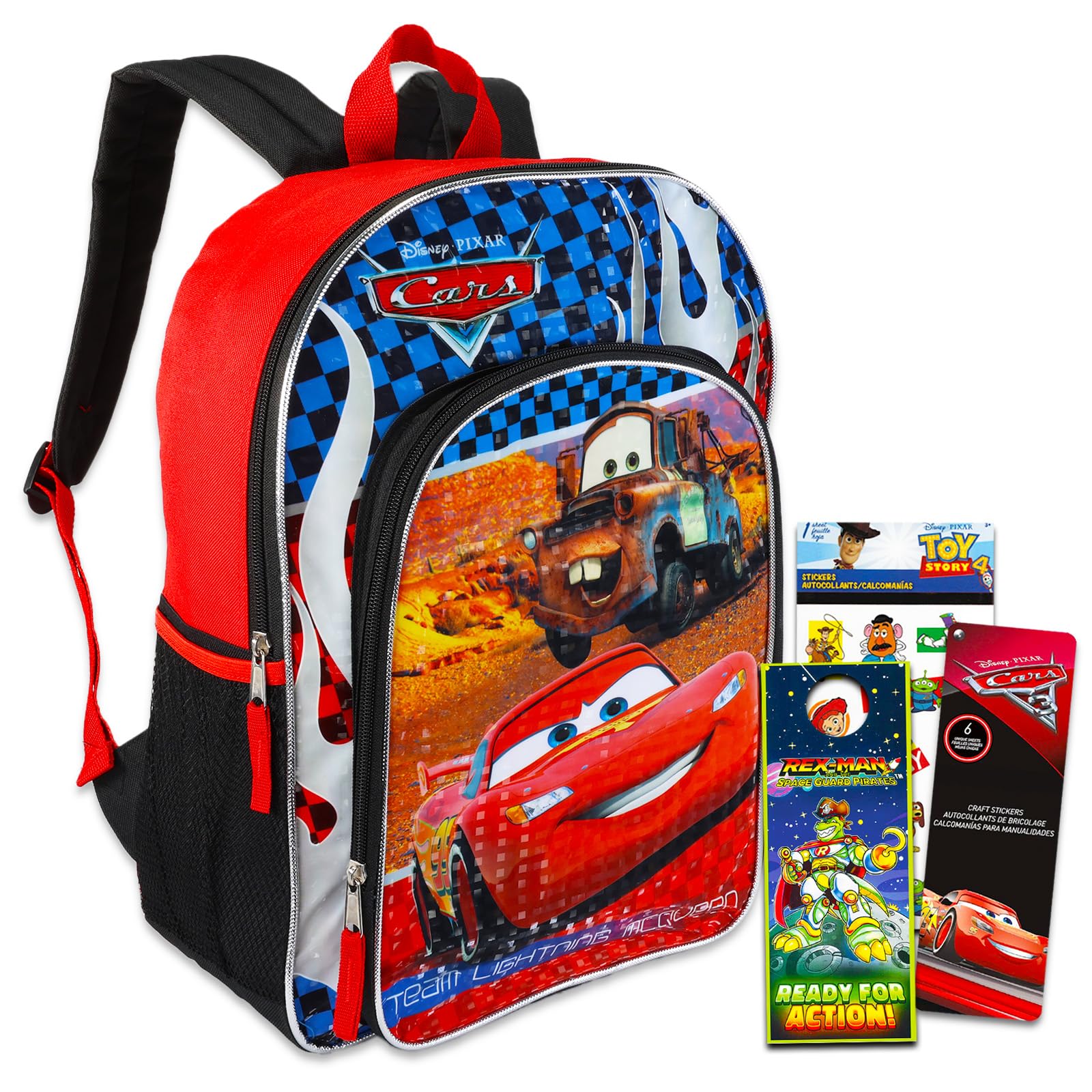 Disney Cars Lightning McQueen Backpack Set for Boys - 16 Inch School Bag with 350+ Stickers, Pencil Case & Accessories | Perfect for School, Travel & Disney Fans Gift