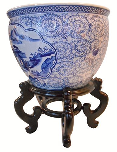Blue and White Porcelain Garden Pots Hand-Painted Landscape Design - 16