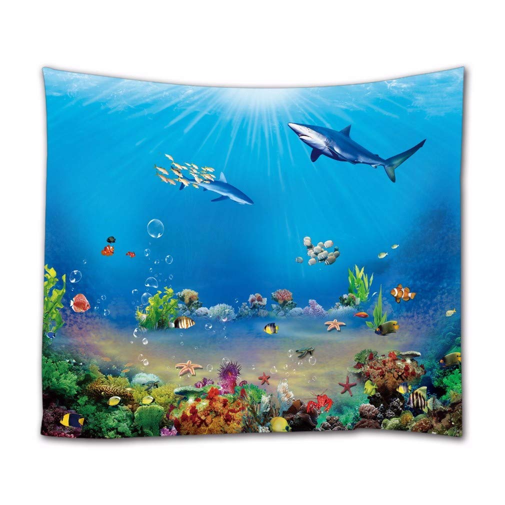 Underwater Shark Fish Coral Marine Life Blue Ocean Boho Hippie Mandala Wall Hanging Tapestry - Beach Themed Home Decor for Bedroom, Living Room & Dorm - Perfect for Boho Style, Coastal Decor & Hippie Aesthetic