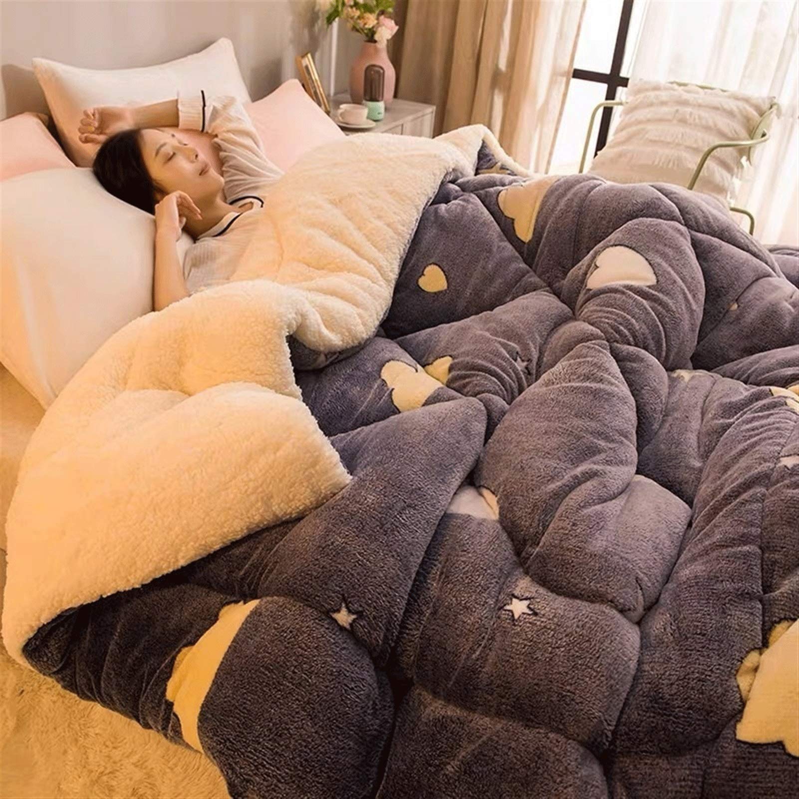 LUGEUK Super Warm Lamb Wool Winter Blanket - 6kg Heavyweight Double-Sided Velvet Comforter for Cold Weather | Thickened Plush Bedding for Autumn & Spring | Queen Size 200x230cm | Cozy Home, Bedroom & Guest Room Decor