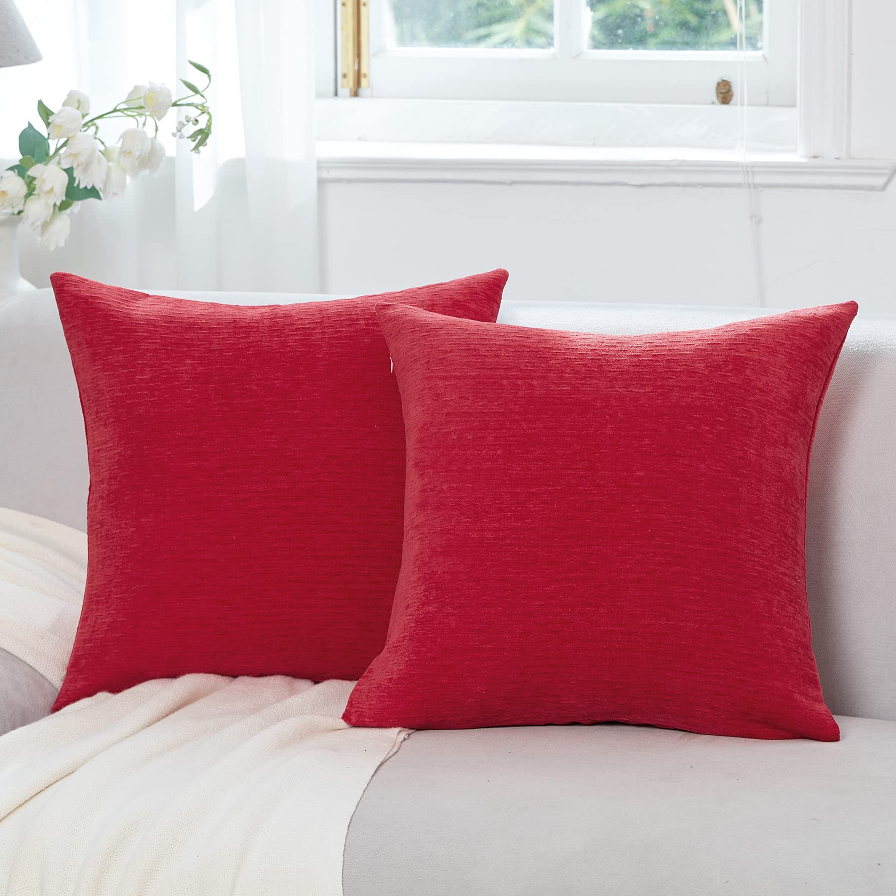 WLNUI Red Pillow Covers 20x20 Inch Set of 2 - Decorative Square Throw Pillow Cases for Couch, Sofa & Bed - Farmhouse Style Living Room Home Decor - Perfect for Cozy Reading Nooks & Guest Room Accents