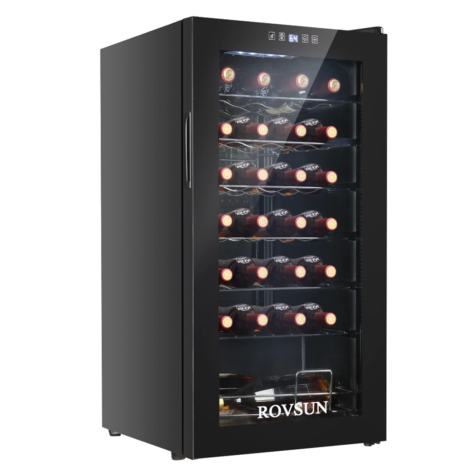 ROVSUN 28 Bottle Freestanding Wine Cooler Refrigerator with Digital Temperature Control - Dual Pane Glass Door Compressor Wine Fridge for Red Wine, White Wine, Champagne & Beer - Perfect for Home Bars, Restaurants & Wine Cellars