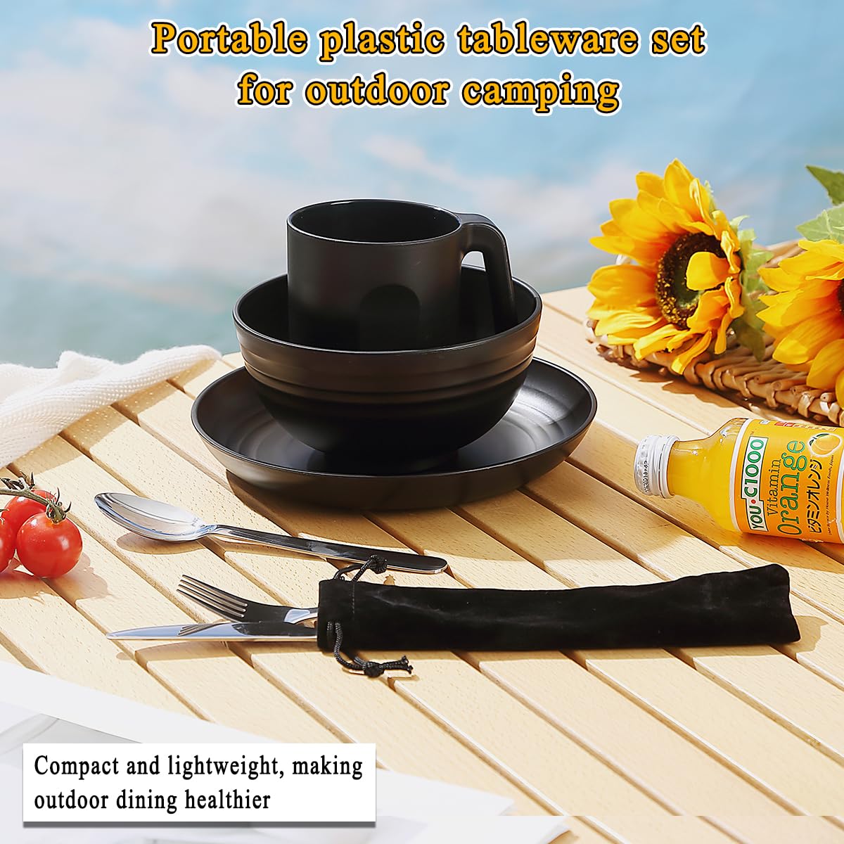 Reanea Camping Mess Kit - Portable Cutlery Set with Knife, Spoon, Fork, Cup, Bowl & Plate | Lightweight Outdoor Utensils for Camping, Hiking, Picnic & Travel | Perfect for Backpacking & RV Adventures