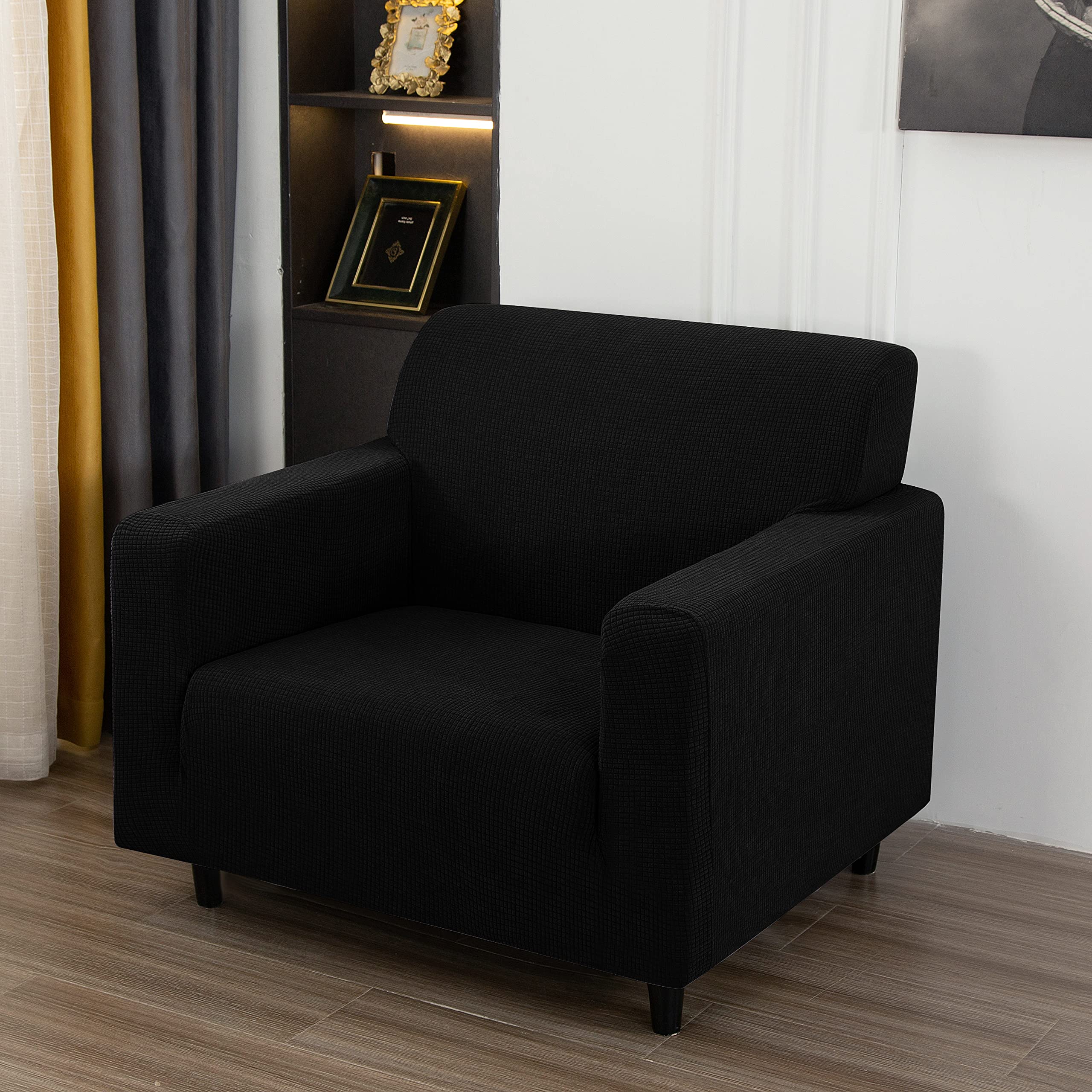 3-Piece Sofa Cover Set for Couch, Loveseat & Armchair - Stretchable Jacquard Velvet Slipcovers Fits 1/2/3 Seater Furniture (Black) - Perfect for Living Room, Bedroom & Home Decor Protection