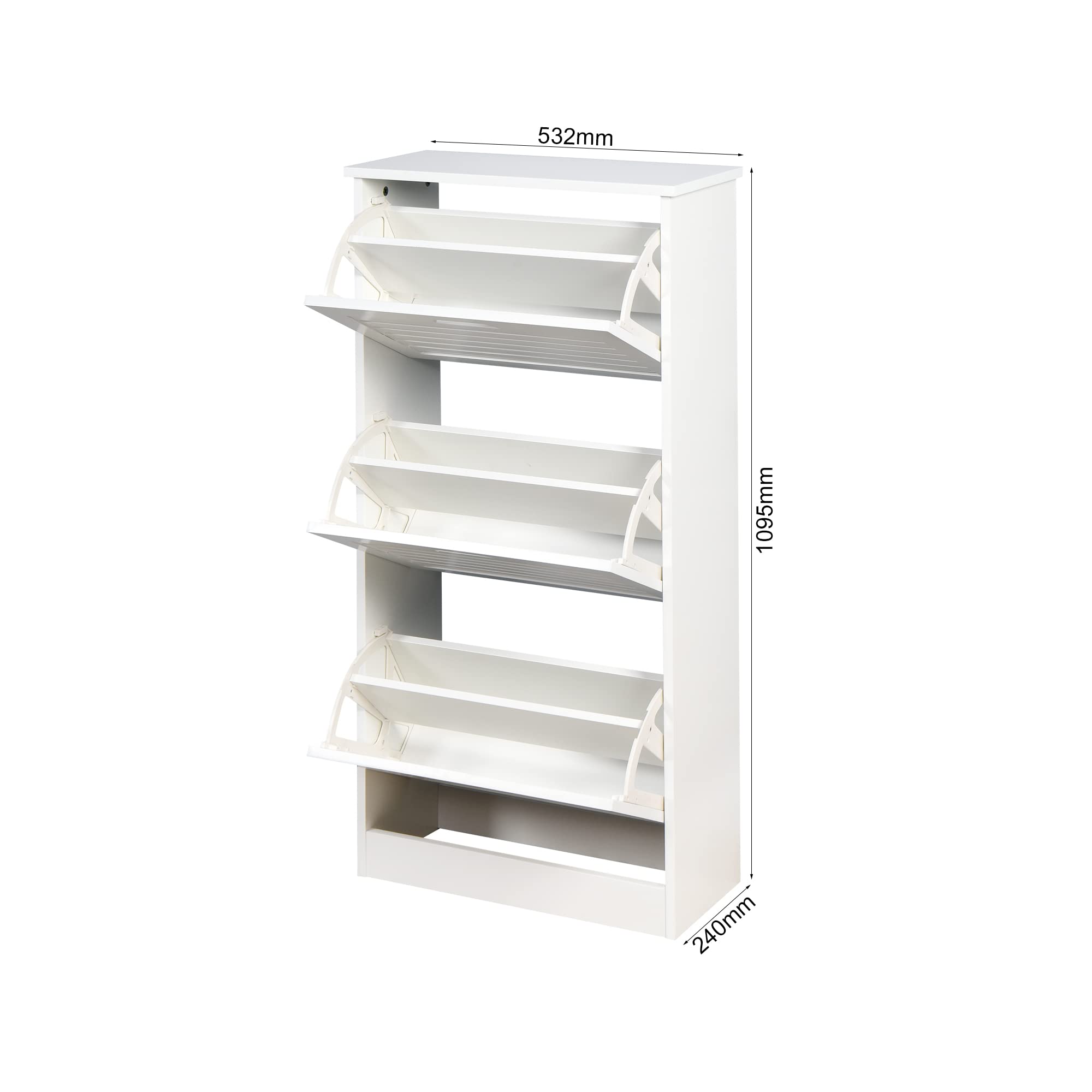 White Wooden Shoe Storage Cabinet with 3 Flip Doors - 20.94x9.45x43.11 Inch Entryway Organizer for Hallway, Bedroom & Closet - Space Saving Shoe Rack for Home & Apartment Organization