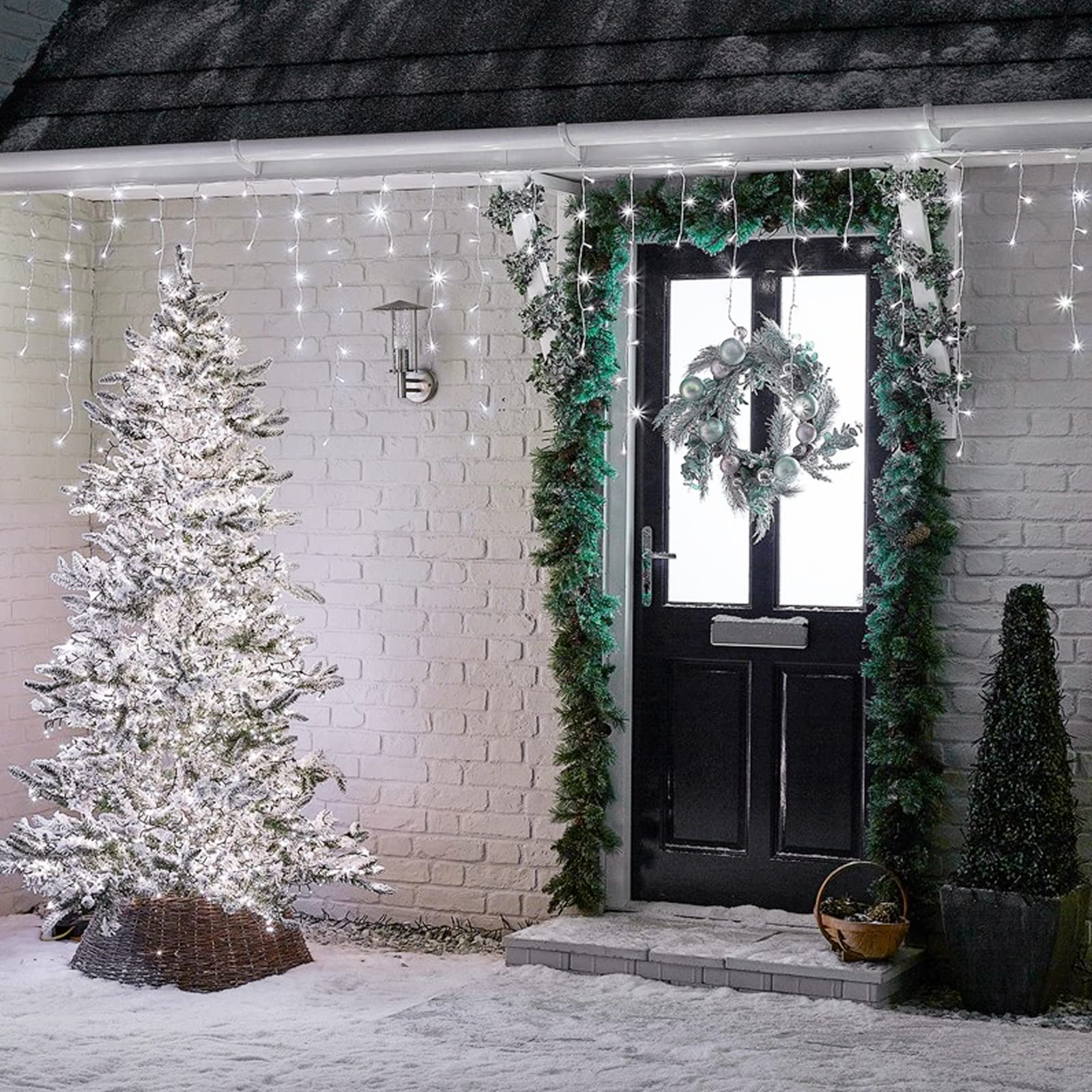 PhilzOps 480 LED 19M Outdoor Waterfall Christmas Lights - Waterproof Cool White with 8 Lighting Modes - Perfect for Indoor/Outdoor Holiday Decor, Garden, Party & Window Display (White Cable)