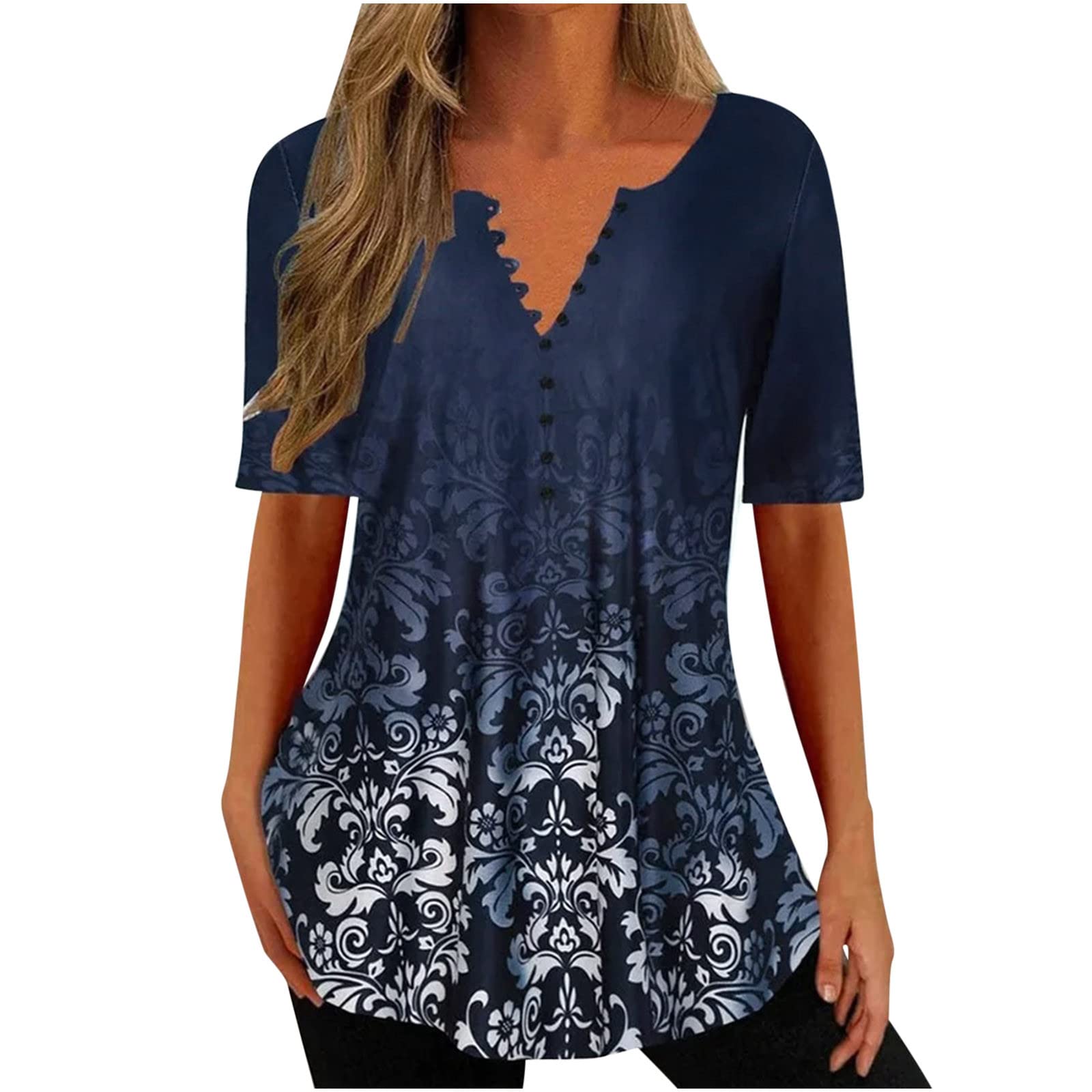 Women's Floral Printed Short Sleeve Square Neck Tunic Top - Casual & Work Blouse for Office, Date Night & Summer Outfits
