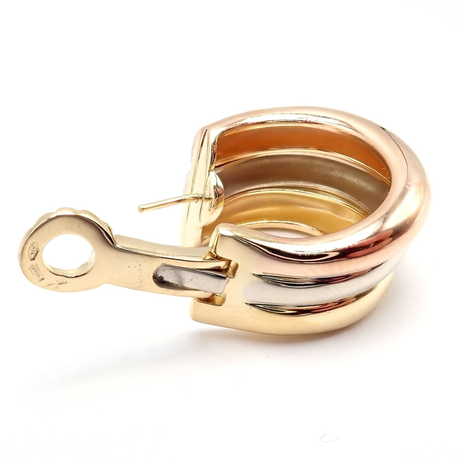 Authentic Cartier 18k Tri-Color Gold Large Trinity Huggie Hoop Earrings - Luxury Jewelry for Women, Perfect for Parties, Weddings & Special Occasions