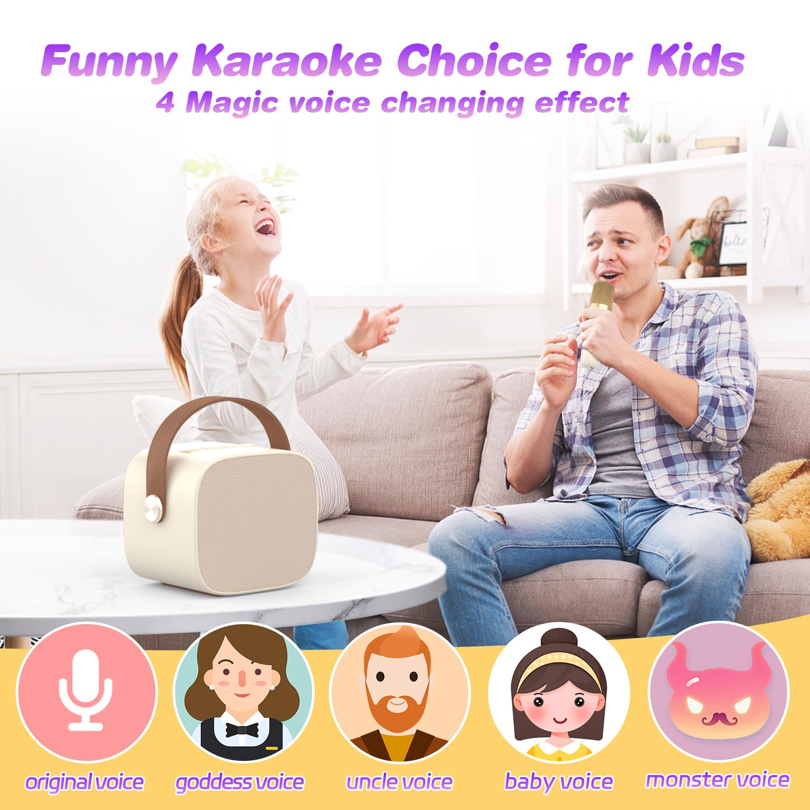 Portable Bluetooth Karaoke Machine with 2 Wireless Microphones - Mini Speaker for Kids & Adults, Fun Singing Toy for Christmas & Birthday Gifts (Ages 3-12) - Perfect for Home Parties, Travel & Family Entertainment